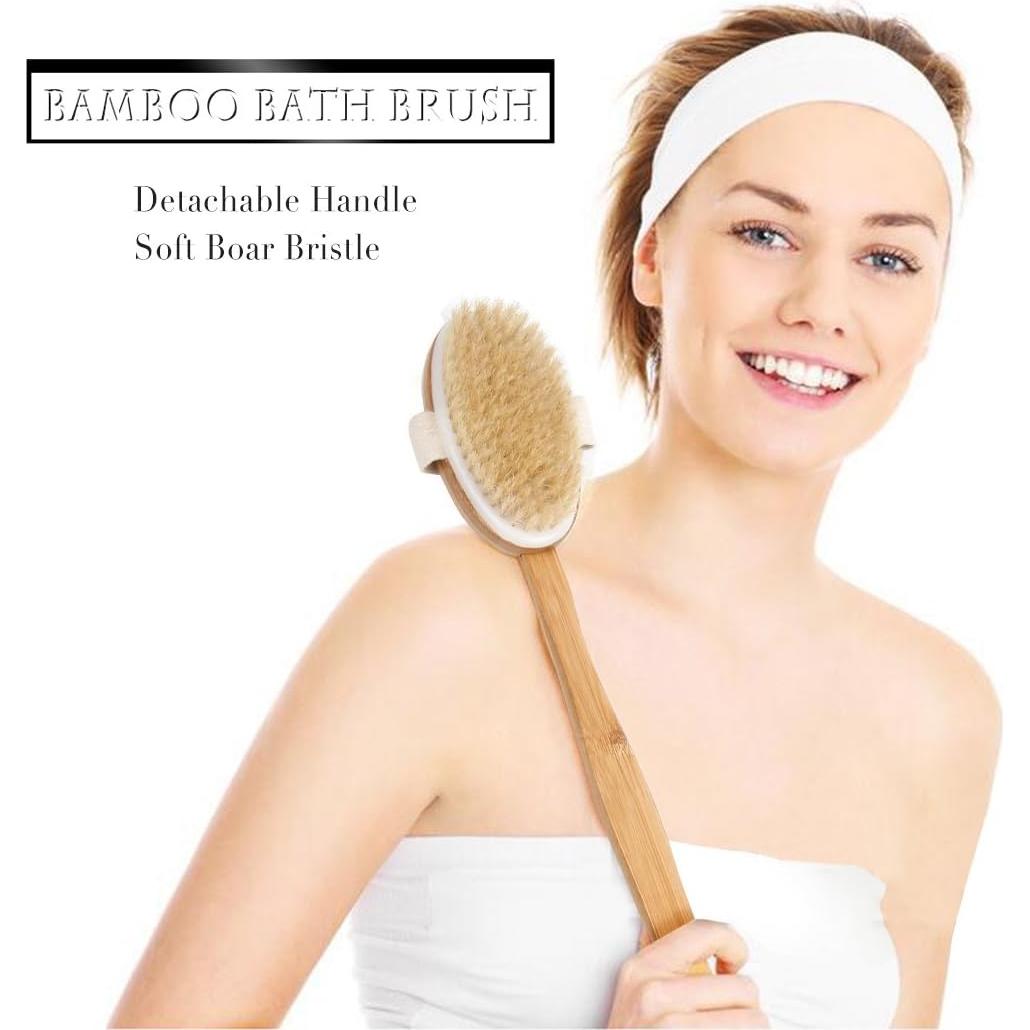 Cepillo de Cuerpo Qlben con Cerdas de Jabalí y Mango de Bambú 42 cm