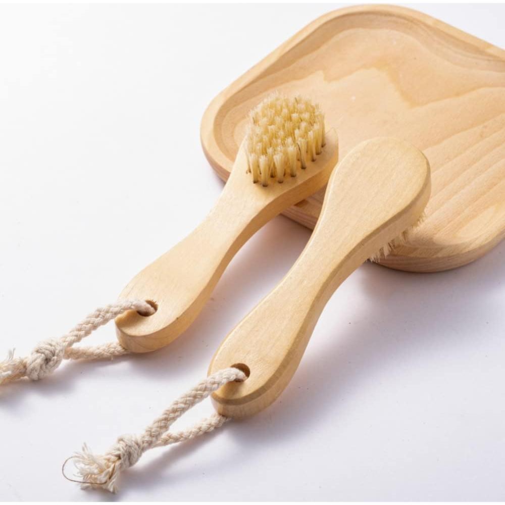 Paquete de 2 cepillos de limpieza facial HIKIN con cerdas de jabalí