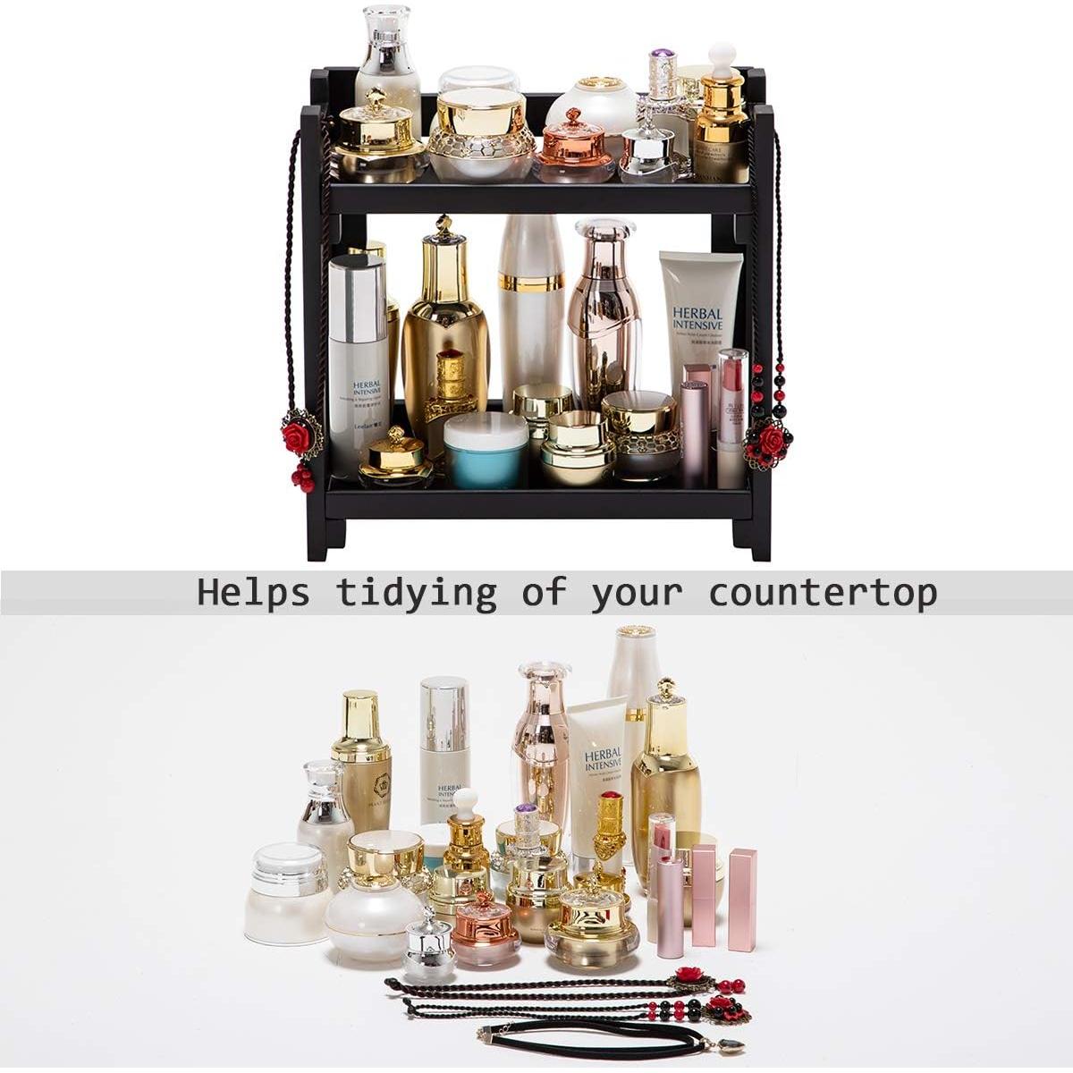 Organizador de Maquillaje GOBAM de Bambú Negro 2 Niveles