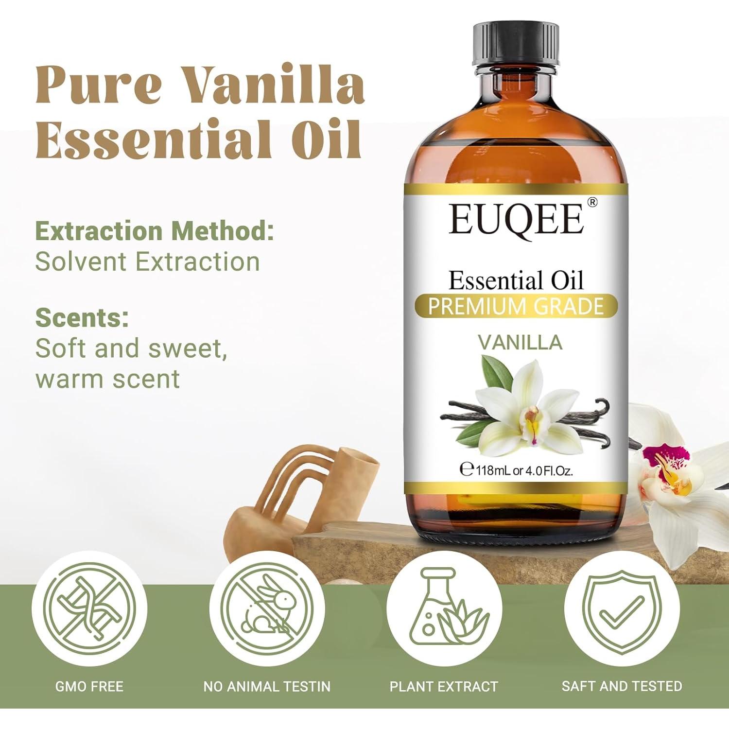 Aceite Esencial de Vainilla EUQEE 118ml - Aroma Natural para Difusor y Masaje