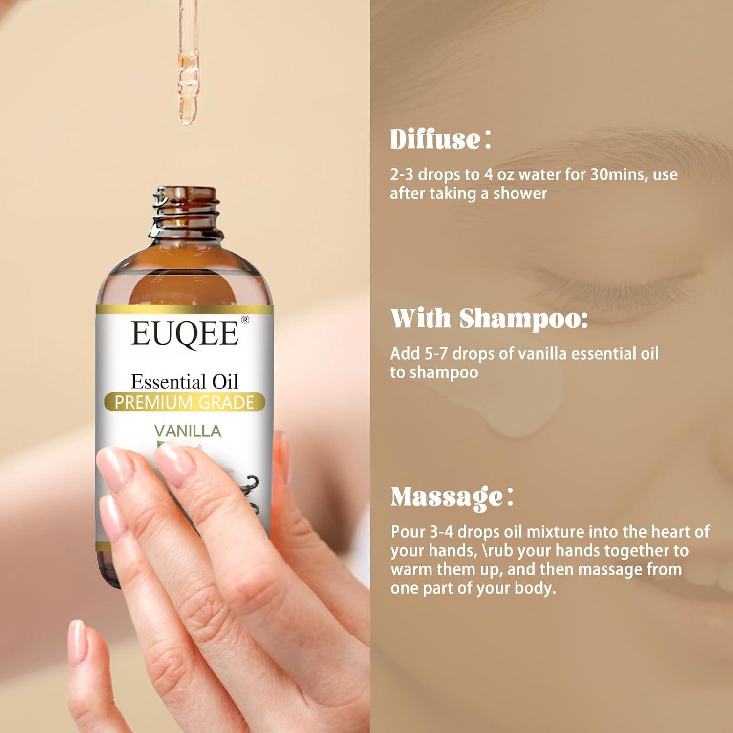 Aceite Esencial de Vainilla EUQEE 118ml - Aroma Natural para Difusor y Masaje