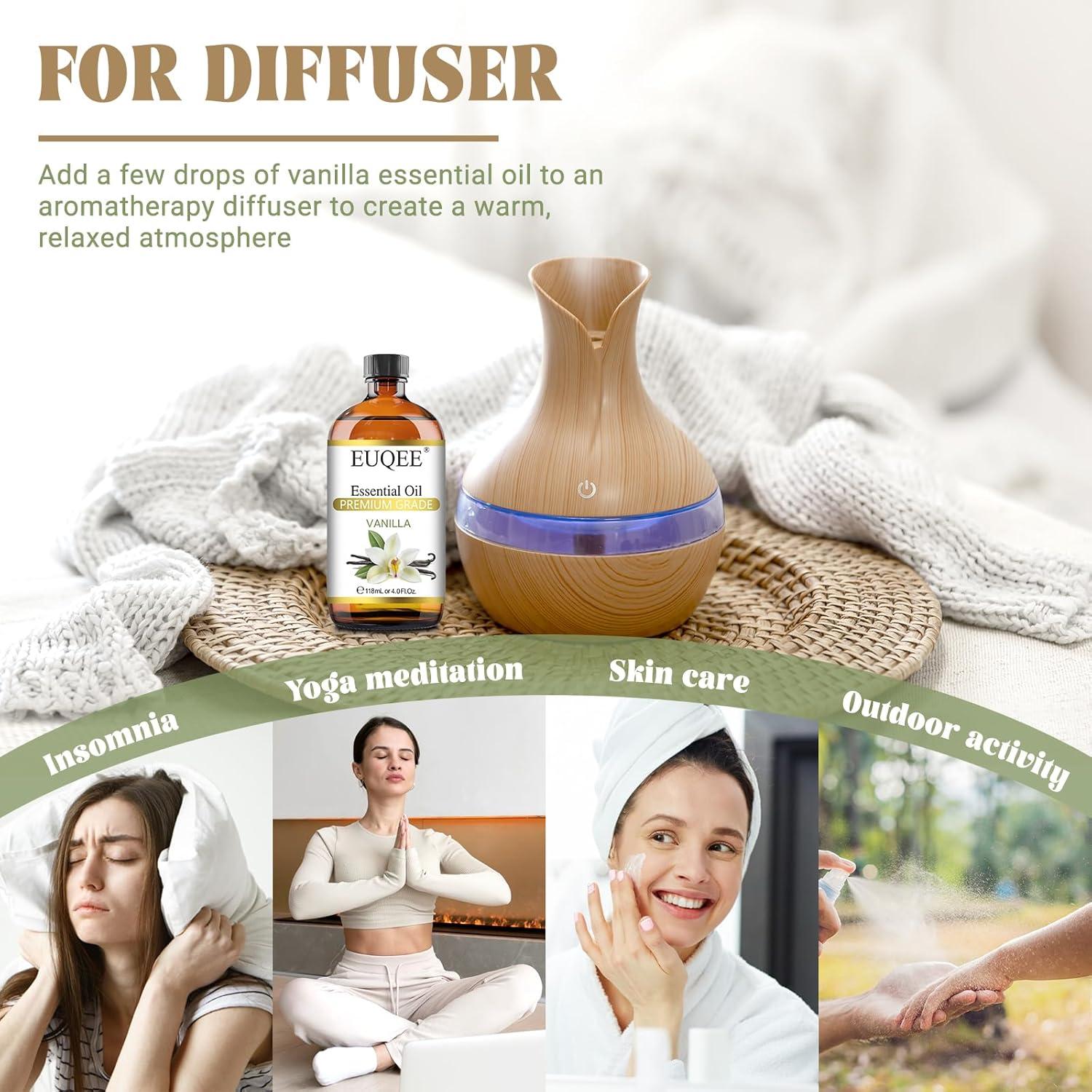 Aceite Esencial de Vainilla EUQEE 118ml - Aroma Natural para Difusor y Masaje