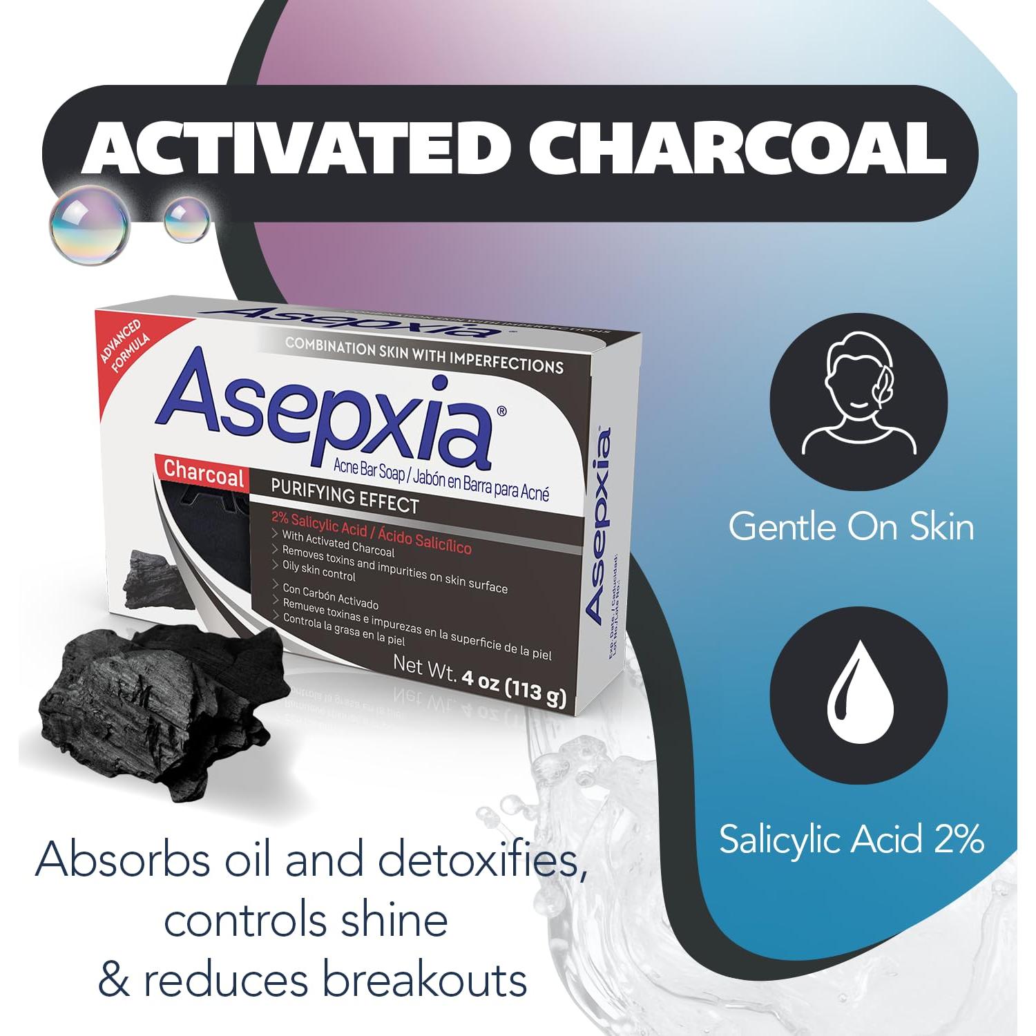 Jabón Asepxia 113 g con Ácido Salicílico y Carbón Activado