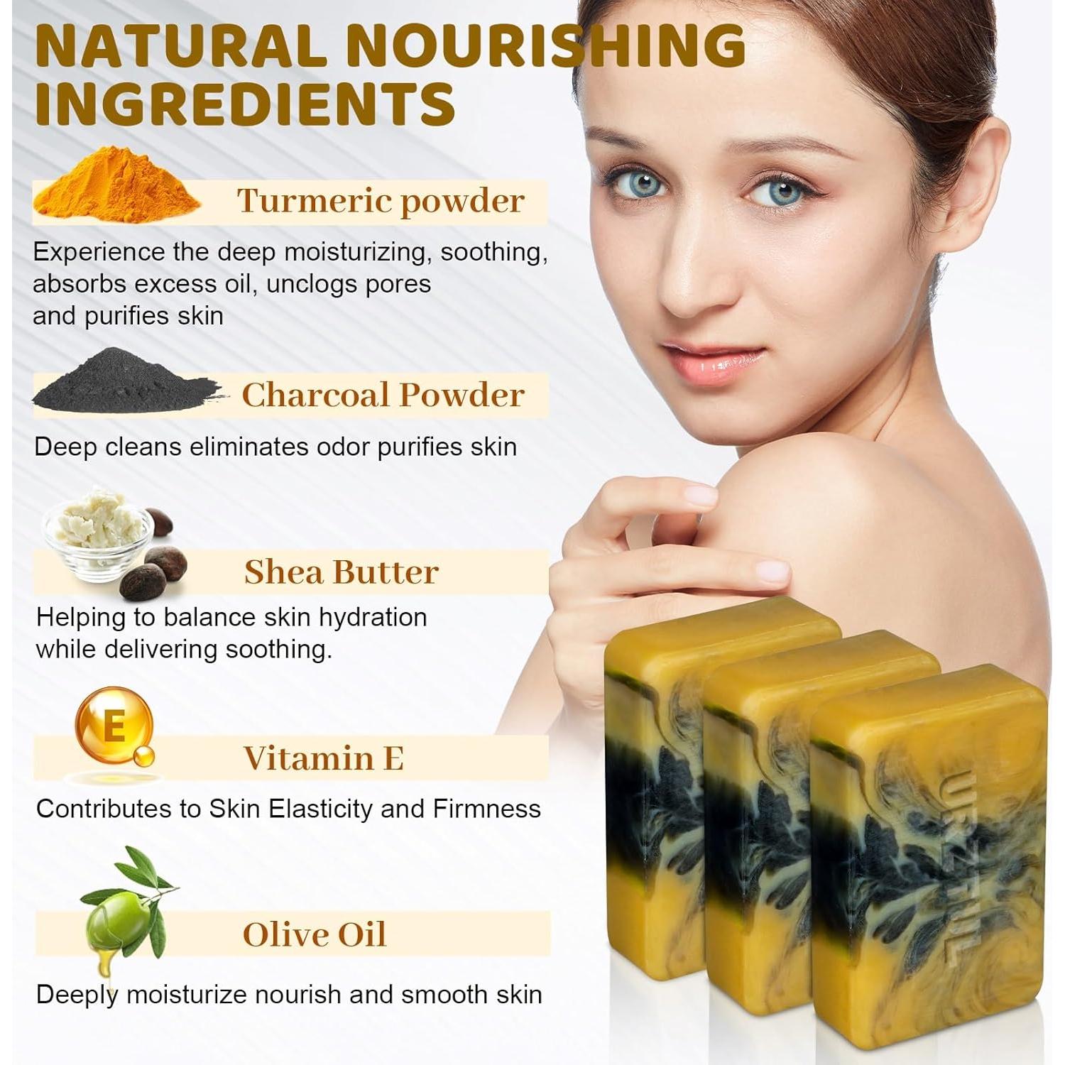 Jabón Natural de Carbón Activado URZTUL 3 Piezas 312g