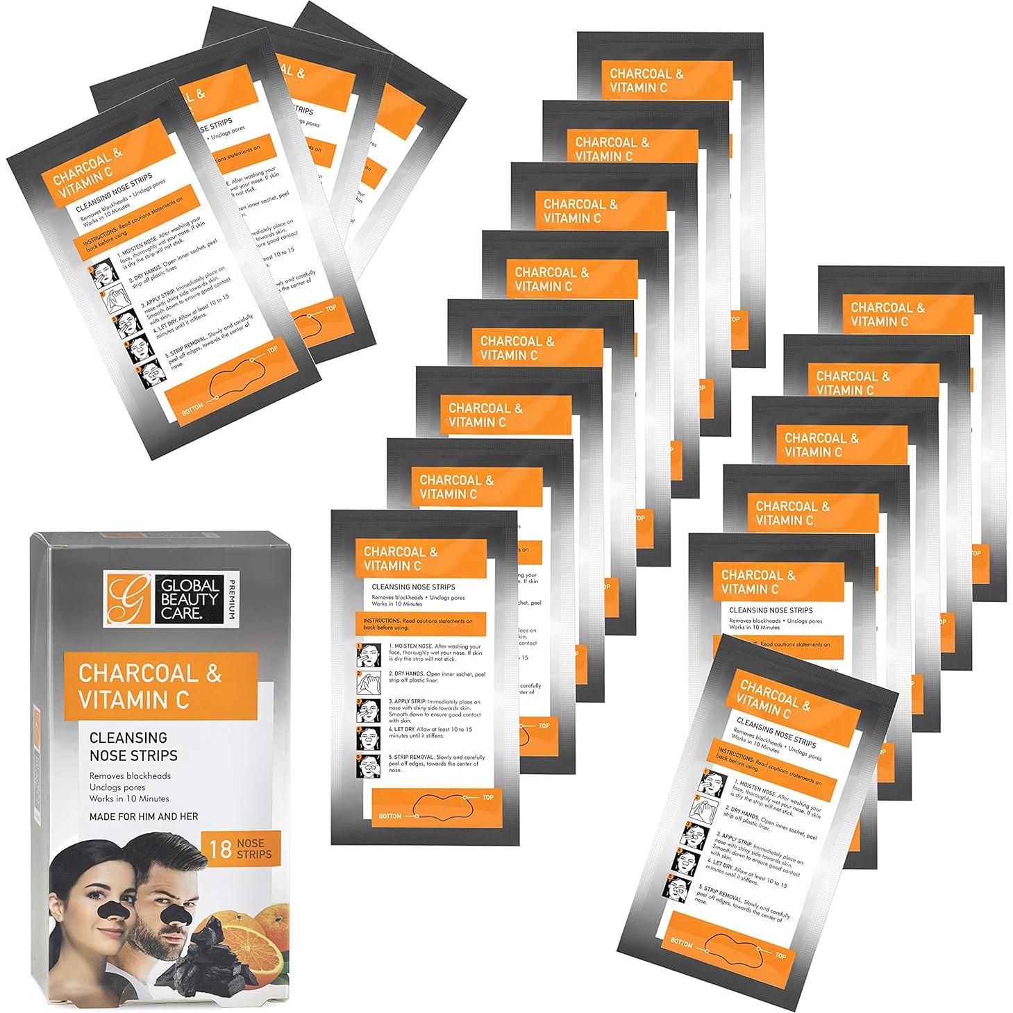 Tiras Limpiadoras de Nariz Global Beauty Care Carbón y Vit C - 18 Unidades