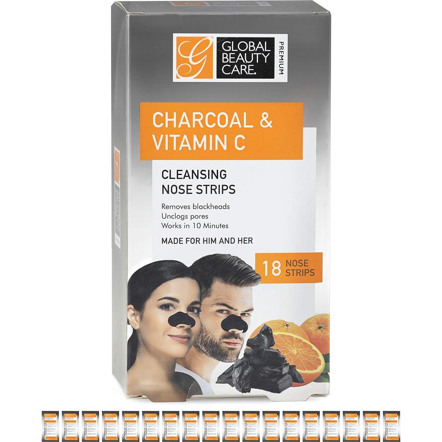 Tiras Limpiadoras de Nariz Global Beauty Care Carbón y Vit C - 18 Unidades