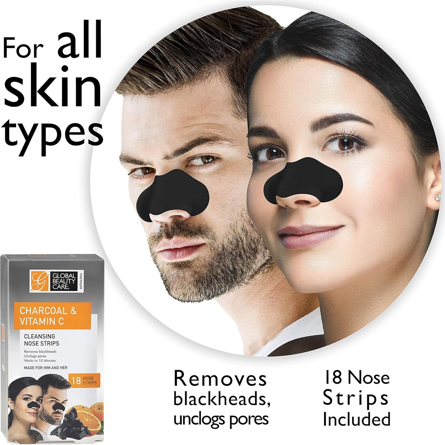 Tiras Limpiadoras de Nariz Global Beauty Care Carbón y Vit C - 18 Unidades