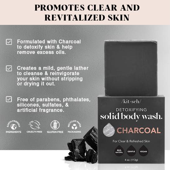 Jabón de Carbón Kitsch 113g - Natural y Vegano, Desintoxicante