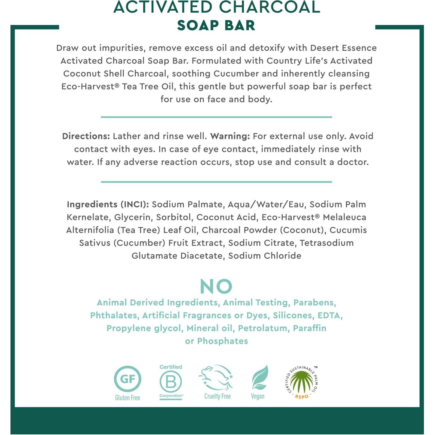 Jabón Activado Desert Essence 142 g - Cara y Cuerpo - Desintoxicante