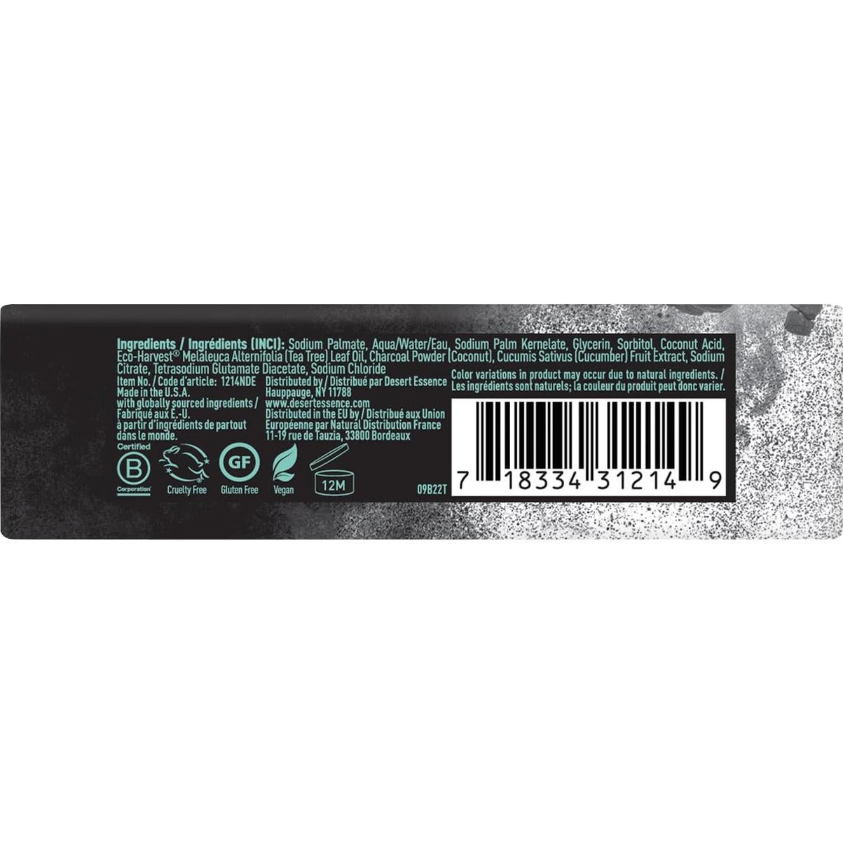 Jabón Activado Desert Essence 142 g - Cara y Cuerpo - Desintoxicante