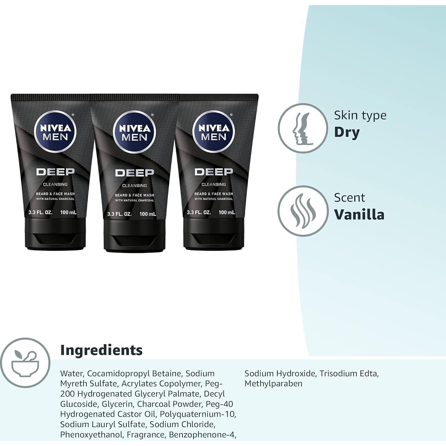 Limpiador Facial y de Barba NIVEA HOMBRES DEEP 3 Tubos 97.6 ml