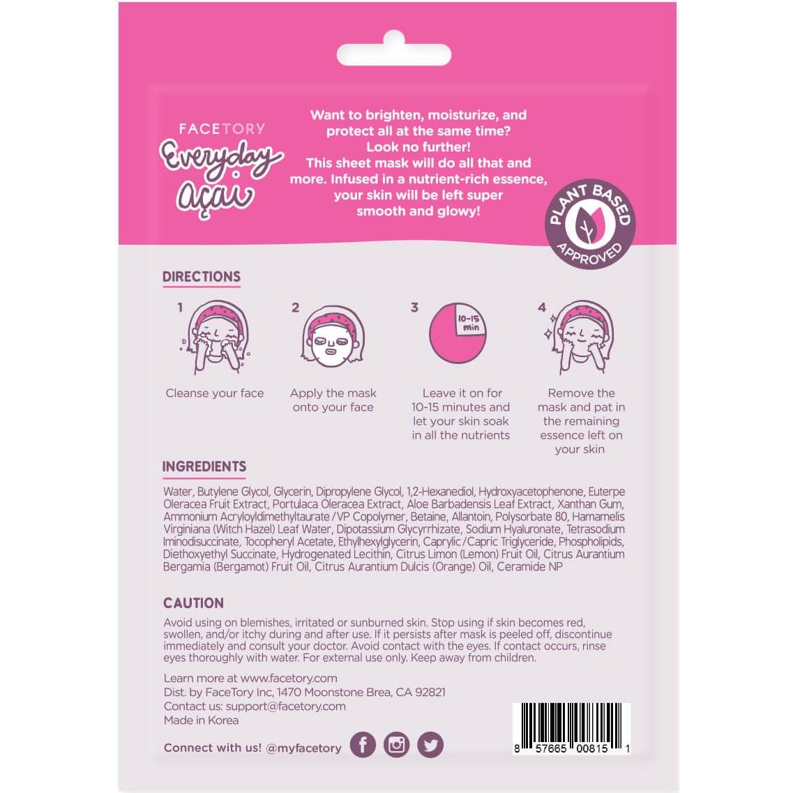 Mascarillas Faciales Facetory K Beauty - Colección Everyday 8 Piezas