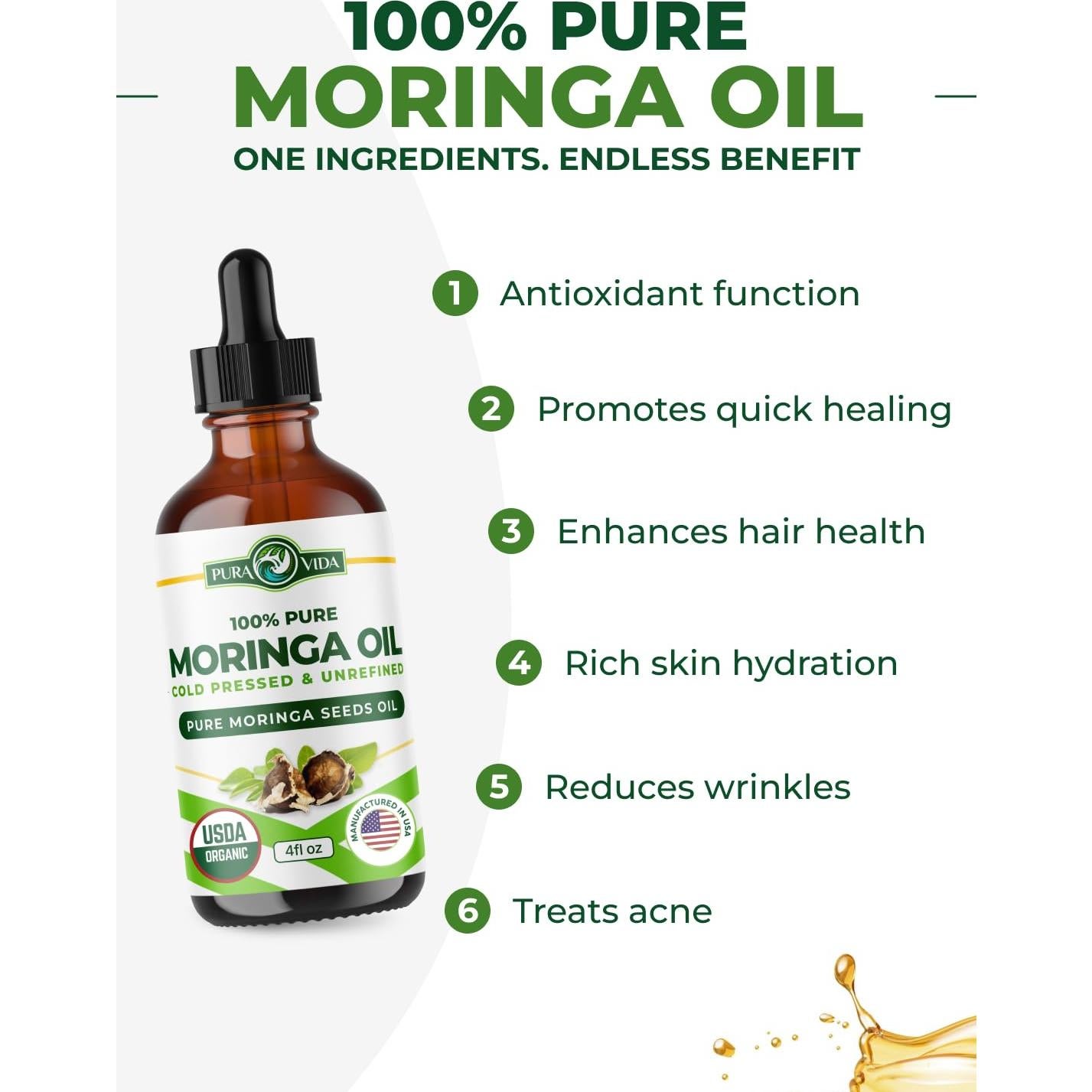 Aceite de Moringa Orgánico Puro 118 ml - Pura Vida Supplements