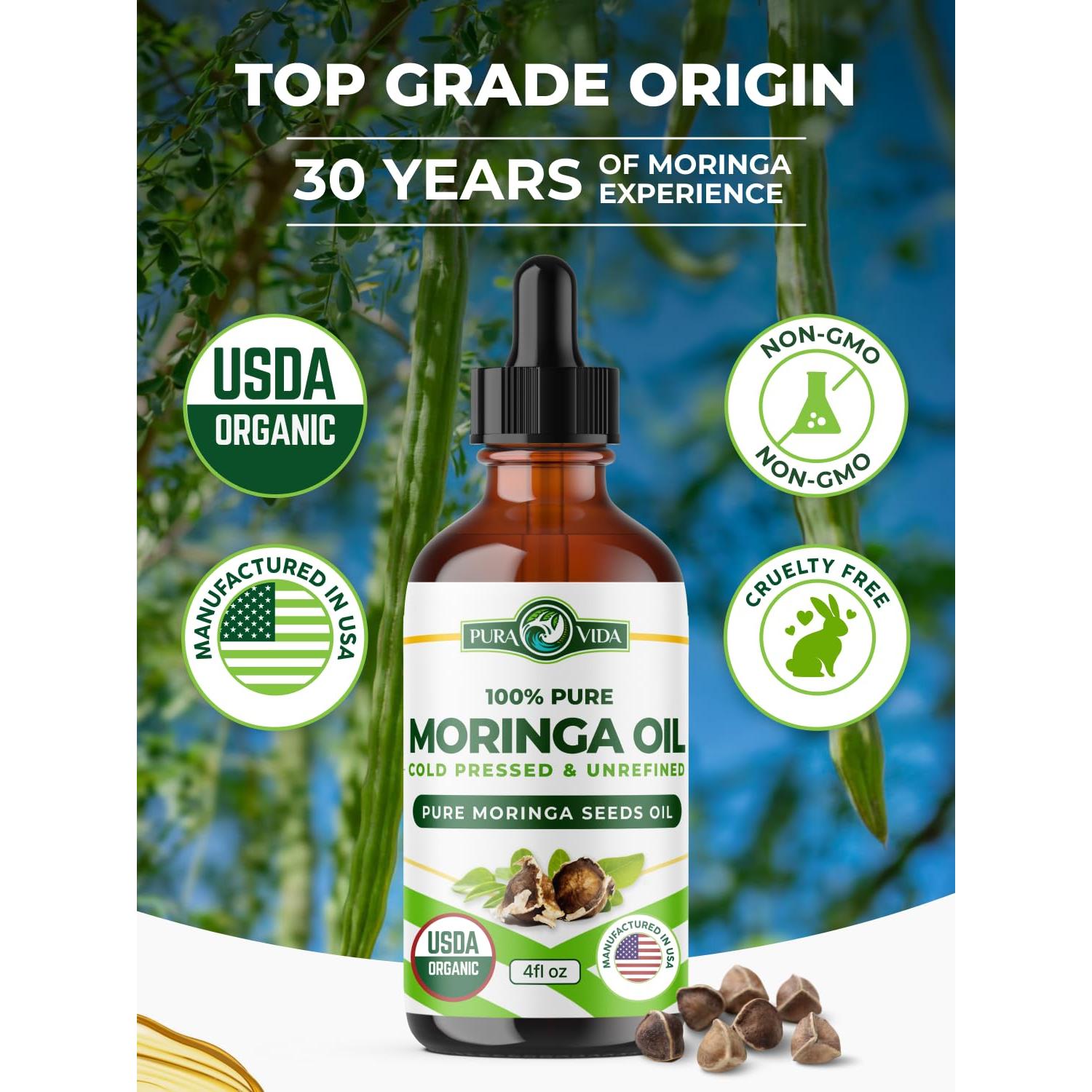 Aceite de Moringa Orgánico Puro 118 ml - Pura Vida Supplements