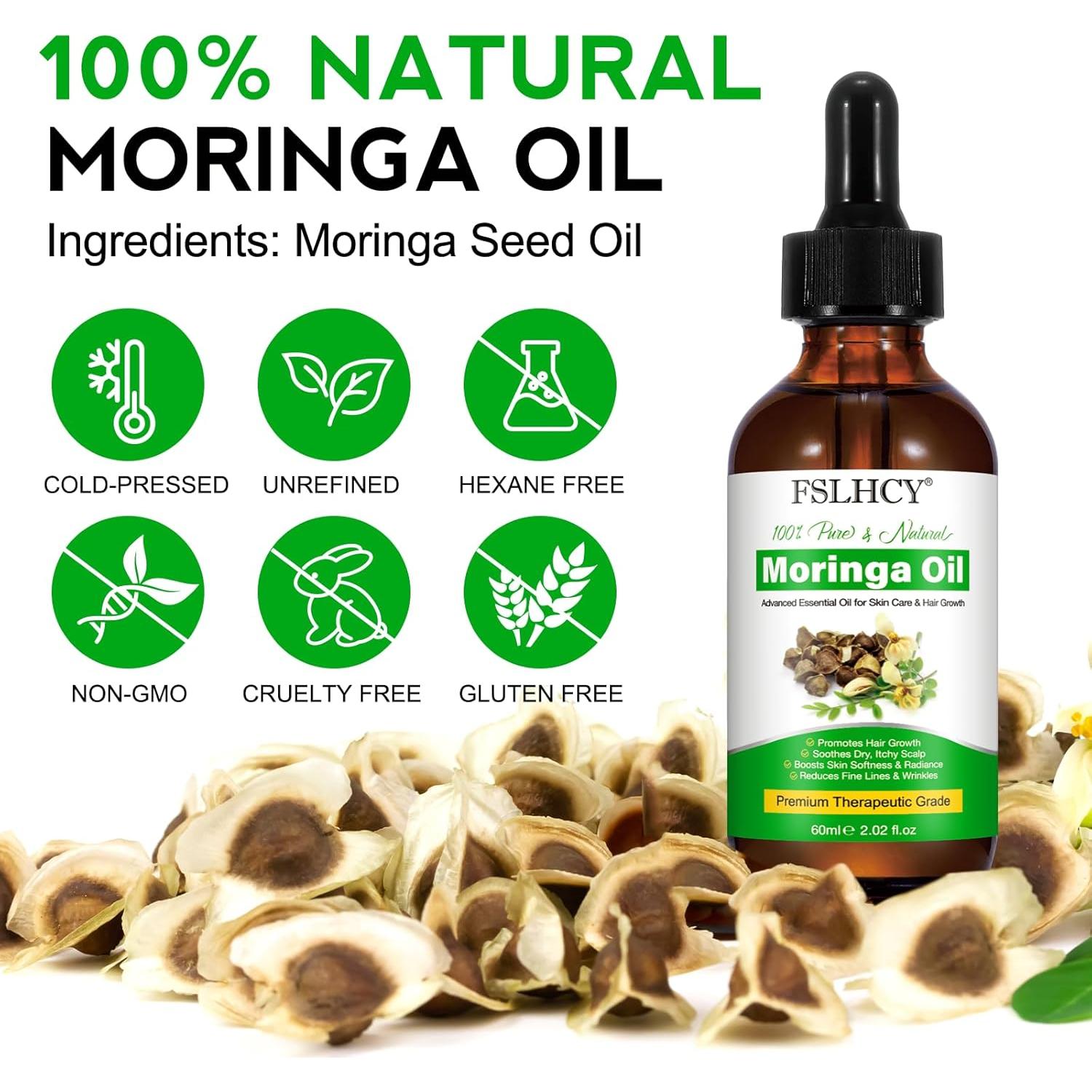 Aceite de Moringa Puro 60ml FSLHCY - Hidratante Facial y Capilar
