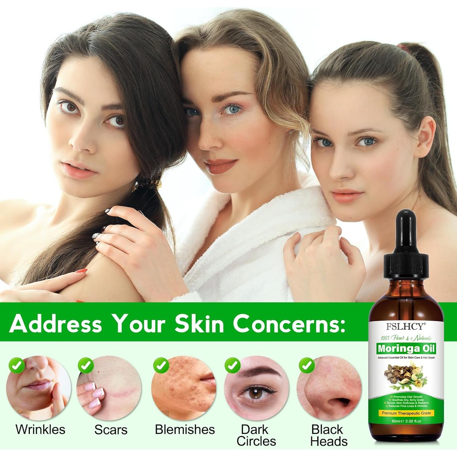 Aceite de Moringa Puro 60ml FSLHCY - Hidratante Facial y Capilar