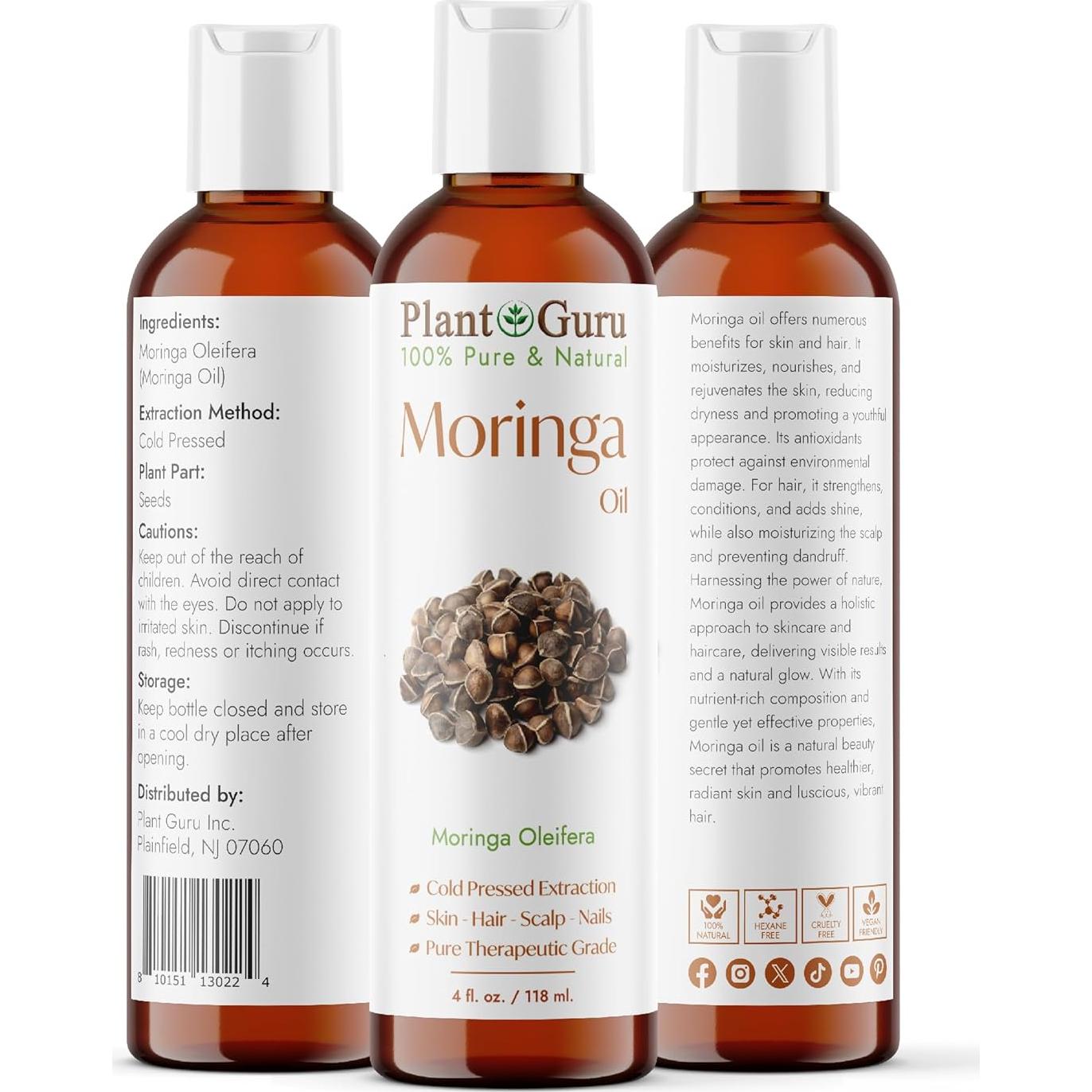 Aceite de Semilla de Moringa 118 ml Plant Guru 100% Puro