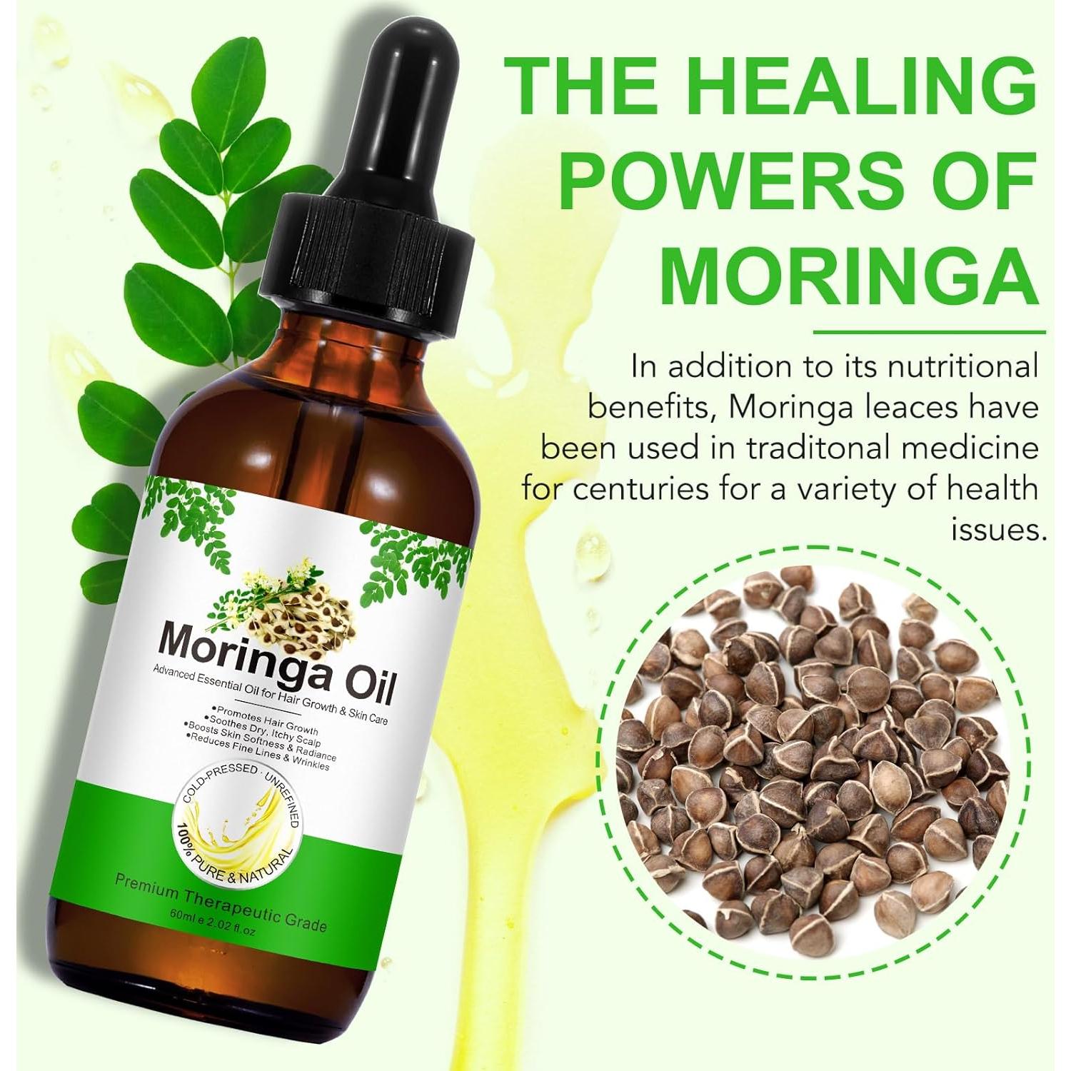 Pack de 2 Aceite de Moringa Orgánico 59.87 ml para Cabello y Piel