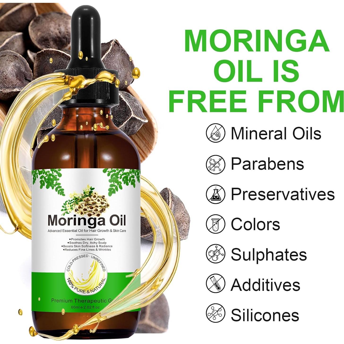 Pack de 2 Aceite de Moringa Orgánico 59.87 ml para Cabello y Piel