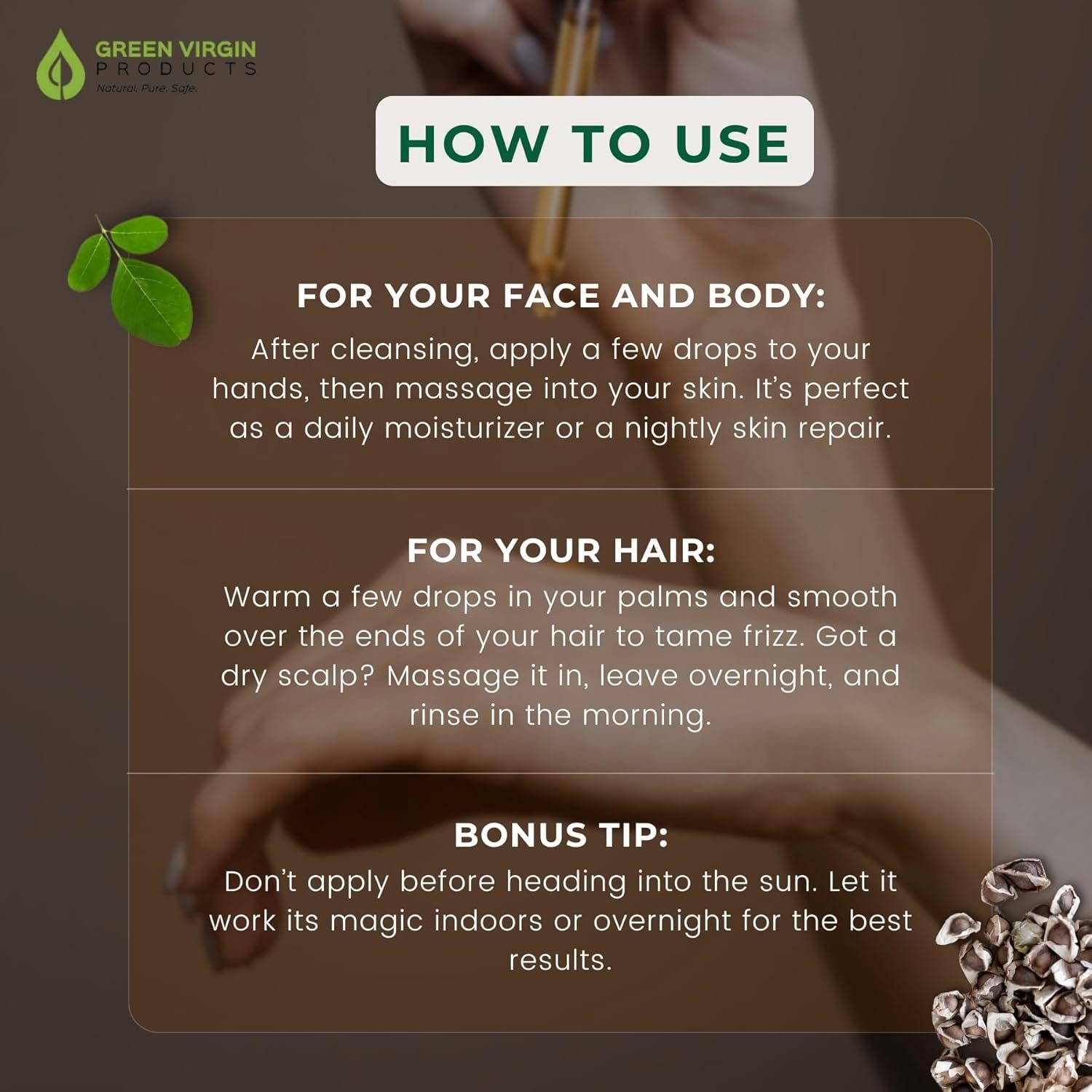 Aceite de Moringa Orgánico Extra Virgen 118.3ml Green Virgin