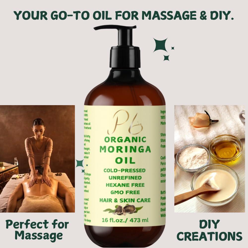Aceite de Moringa Orgánico 473 ml Pomberries - Hidratante Piel y Cabello
