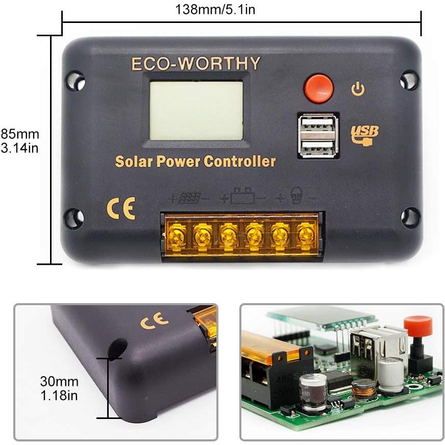 Controlador de Carga Solar ECO-WORTHY 30A 12/24V USB