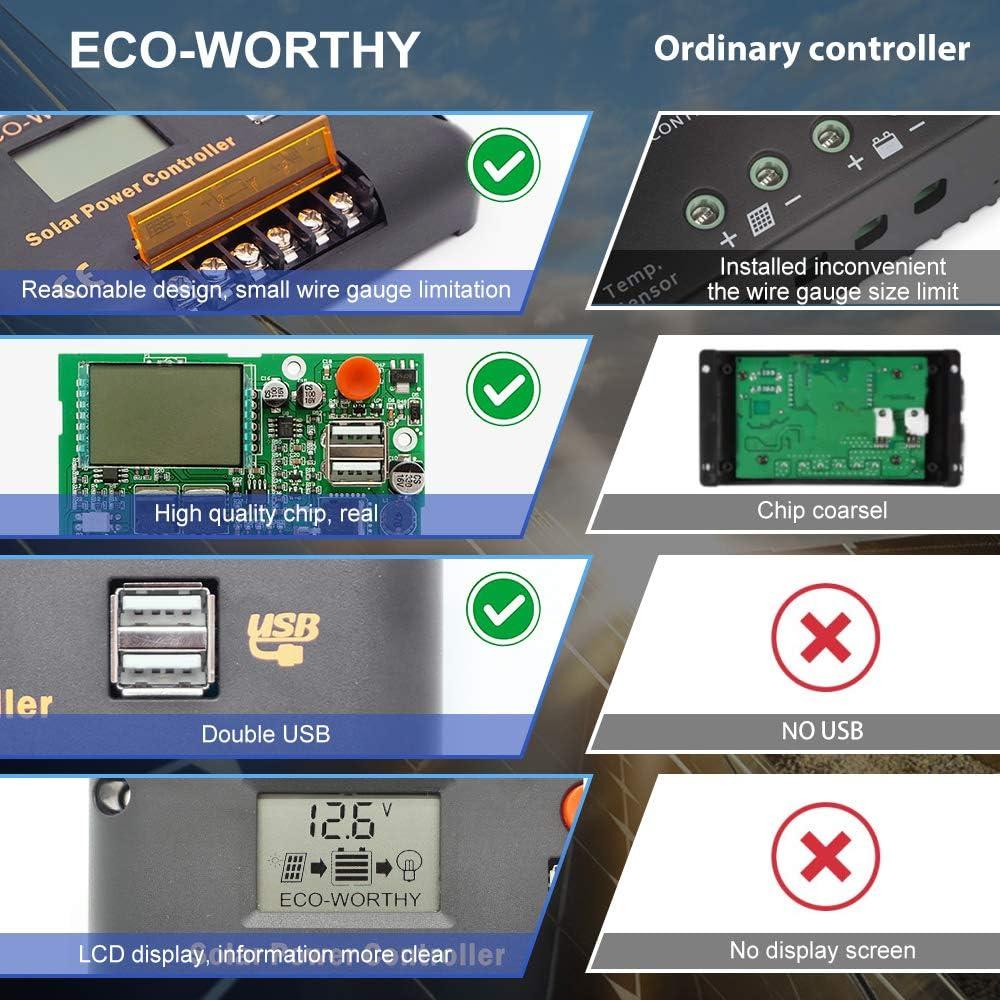 Controlador de Carga Solar ECO-WORTHY 30A 12/24V USB