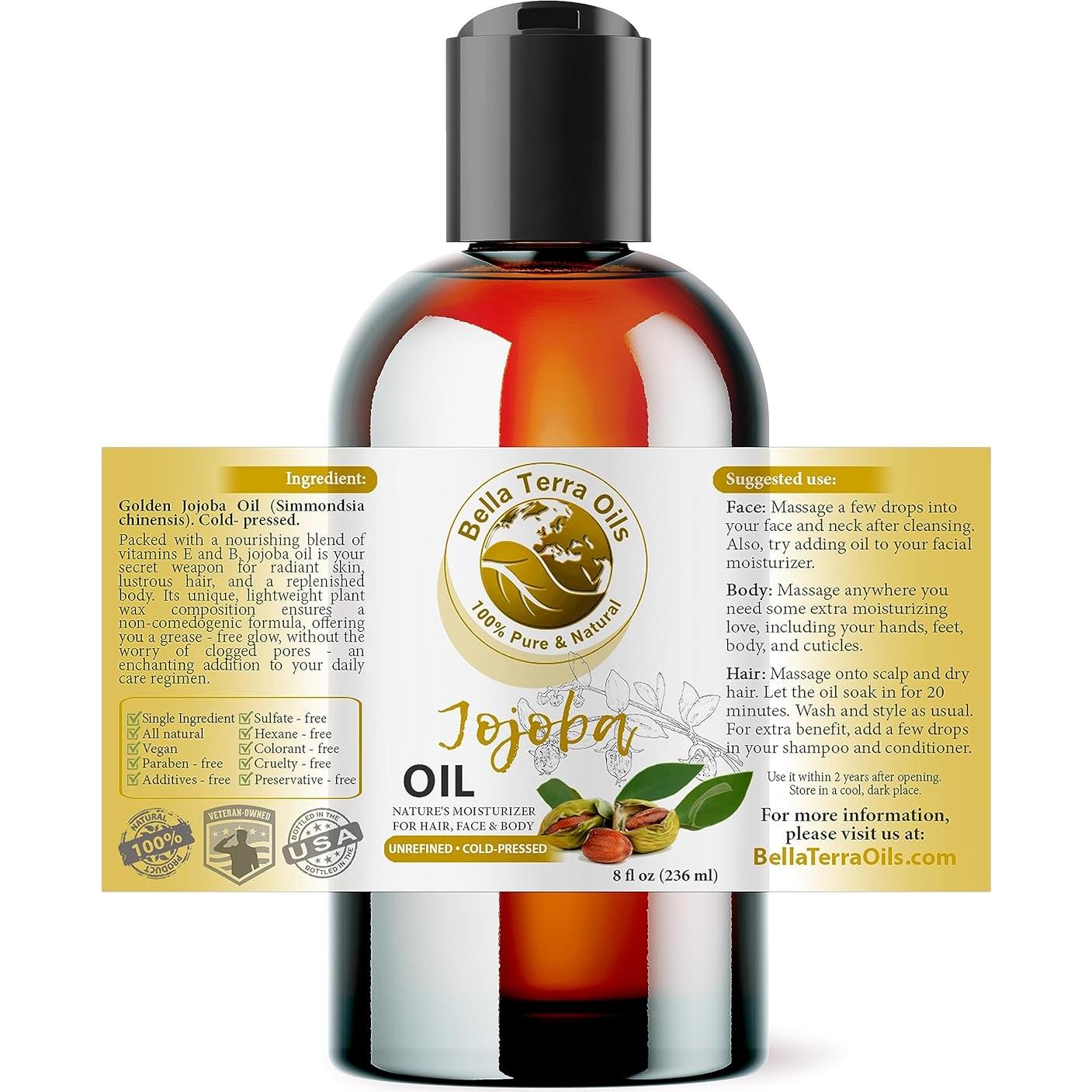 Aceite de Jojoba Orgánico Bella Terra 236ml - Hidratante Piel y Cabello