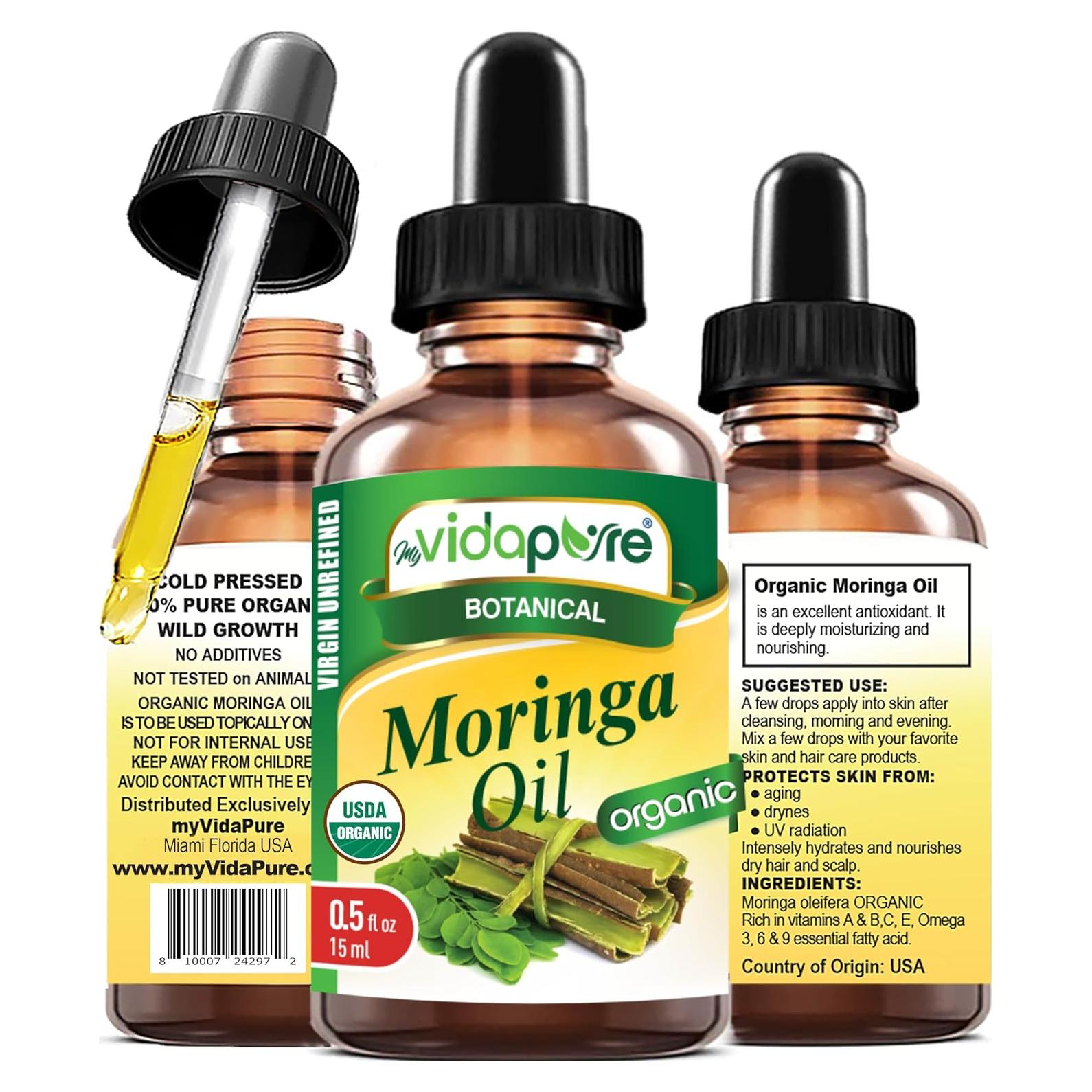 Aceite de Moringa Orgánico MyVidaPure 15 ml Puro Virgen Antienvejecimiento