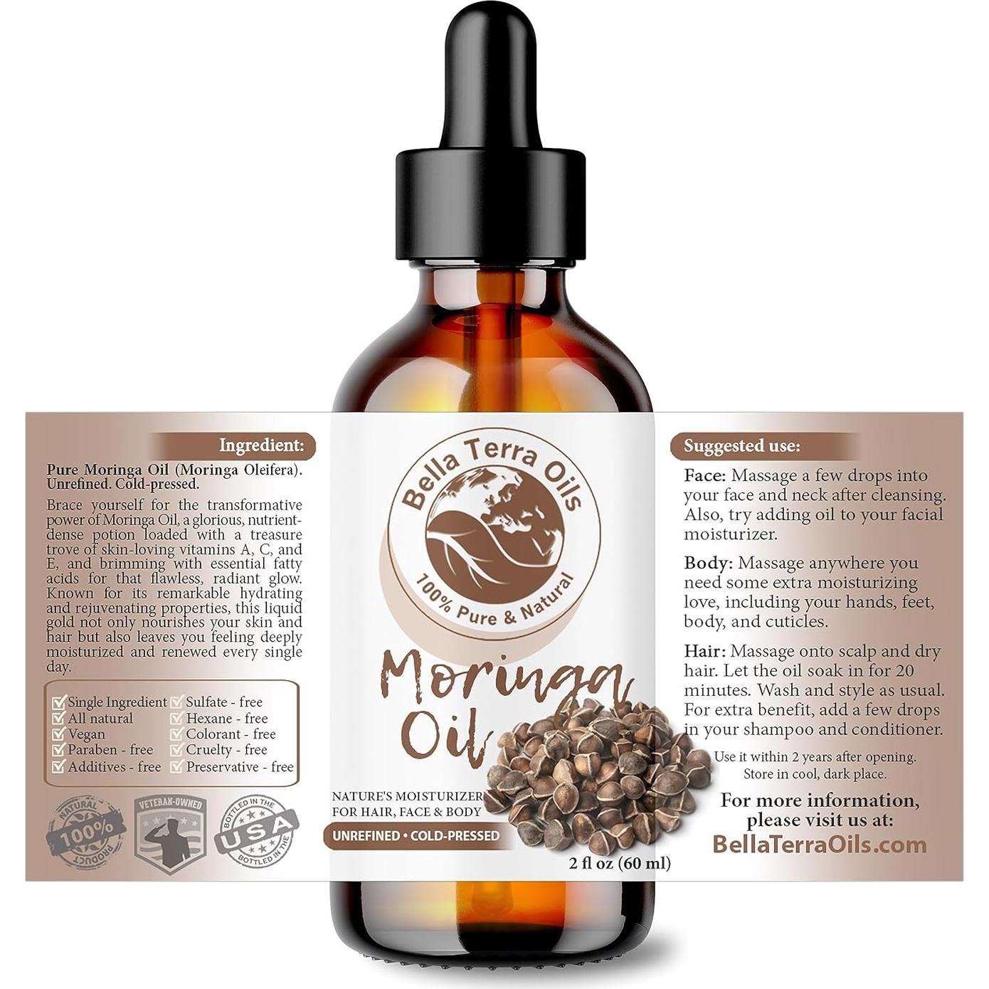 Aceite de Semilla de Moringa Orgánico Bella Terra 60ml - Alto en Vitamina E