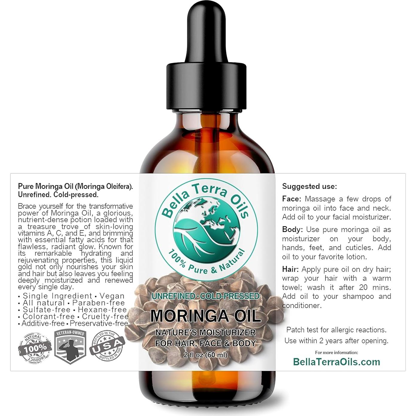 Aceite de Semilla de Moringa Orgánico Bella Terra 60 ml - Prensado en Frío