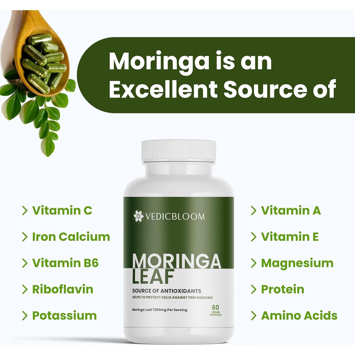 Cápsulas de Moringa VEDICBLOOM 7200mg - 60 Unidades