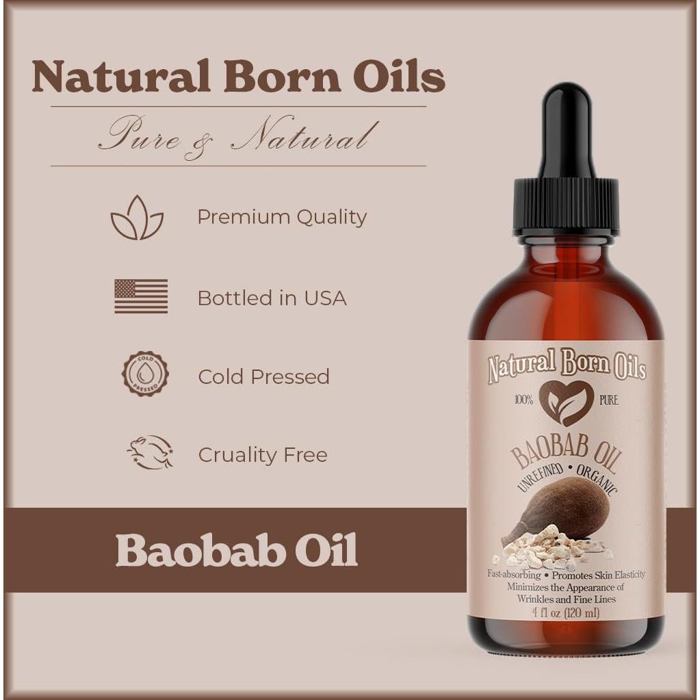 Aceite de Baobab Orgánico Natural Born Oils 226.8ml Prensado en Frío