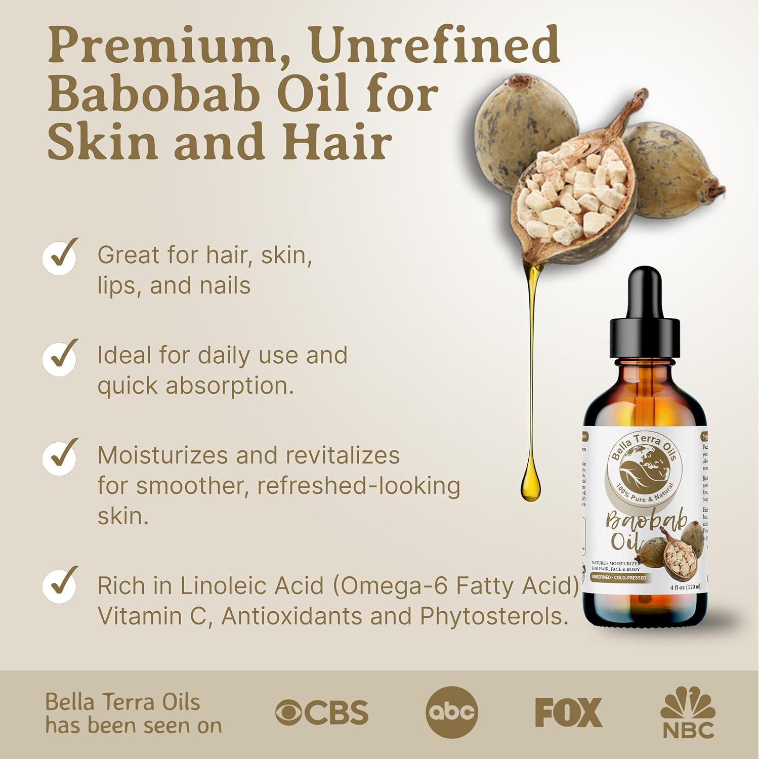 Aceite Puro de Baobab Bella Terra - 3.785 L, Hidratante para Cabello y Piel