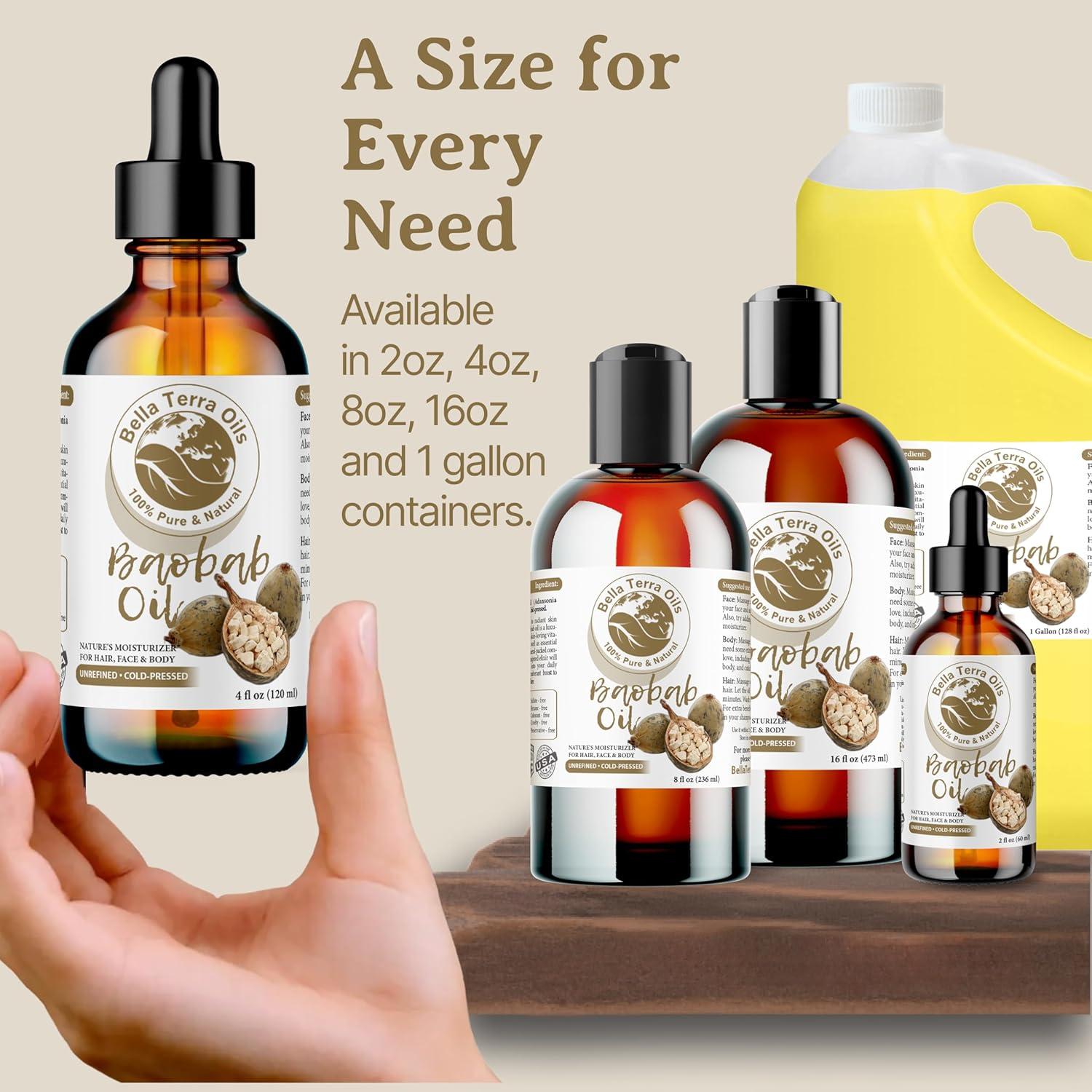 Aceite Puro de Baobab Bella Terra - 3.785 L, Hidratante para Cabello y Piel