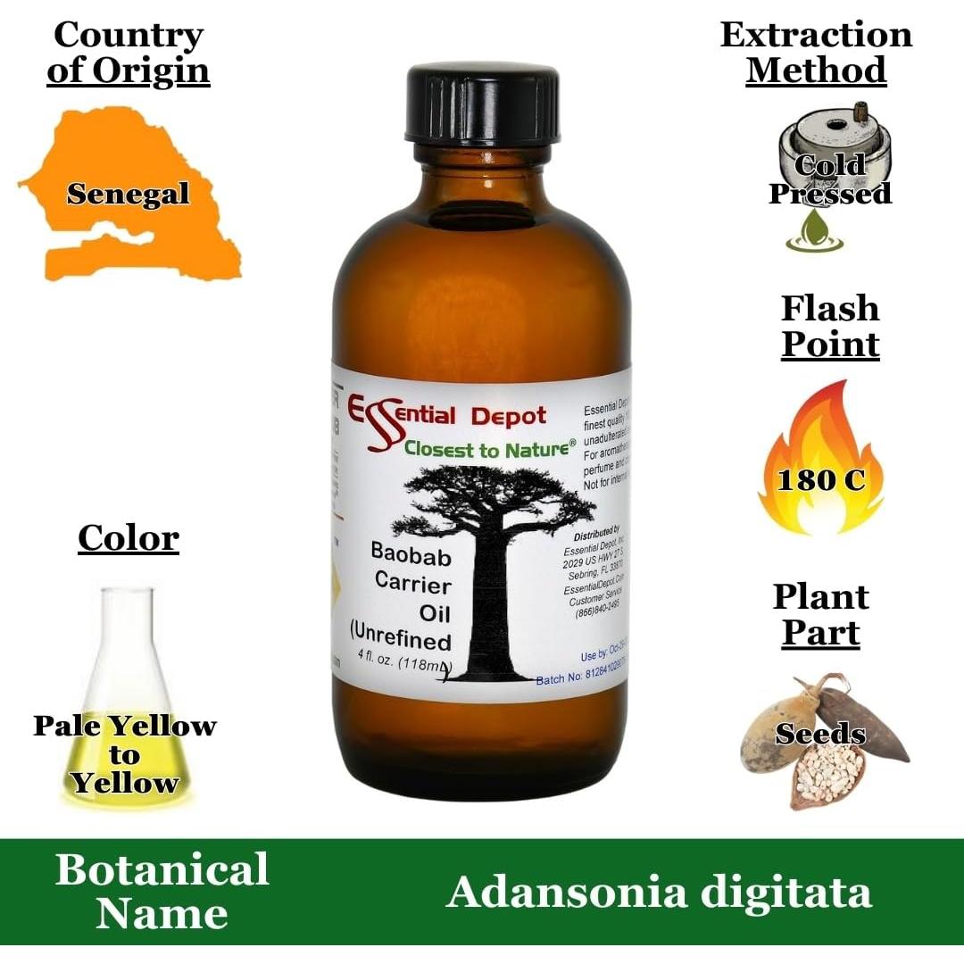 Aceite Portador de Baobab Sin Refinar Essential Depot 118 ml