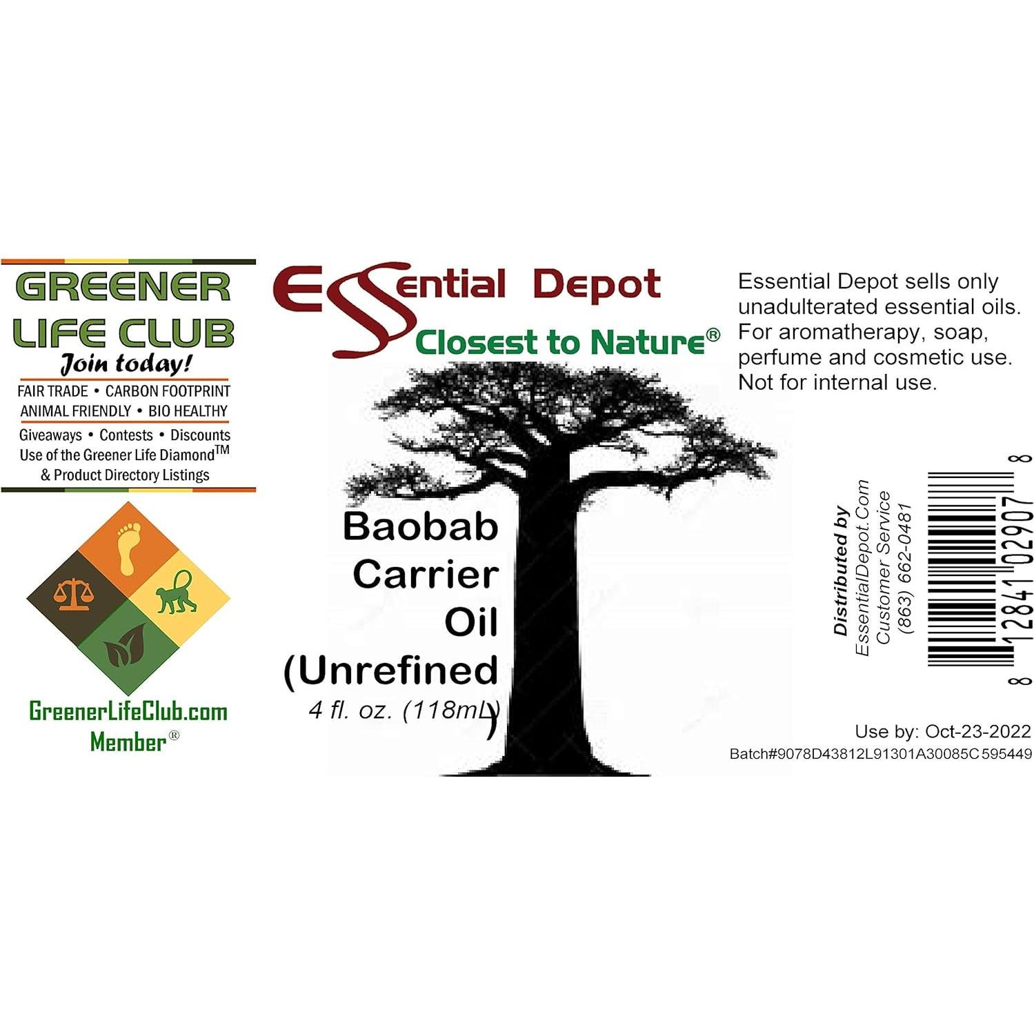 Aceite Portador de Baobab Sin Refinar Essential Depot 118 ml