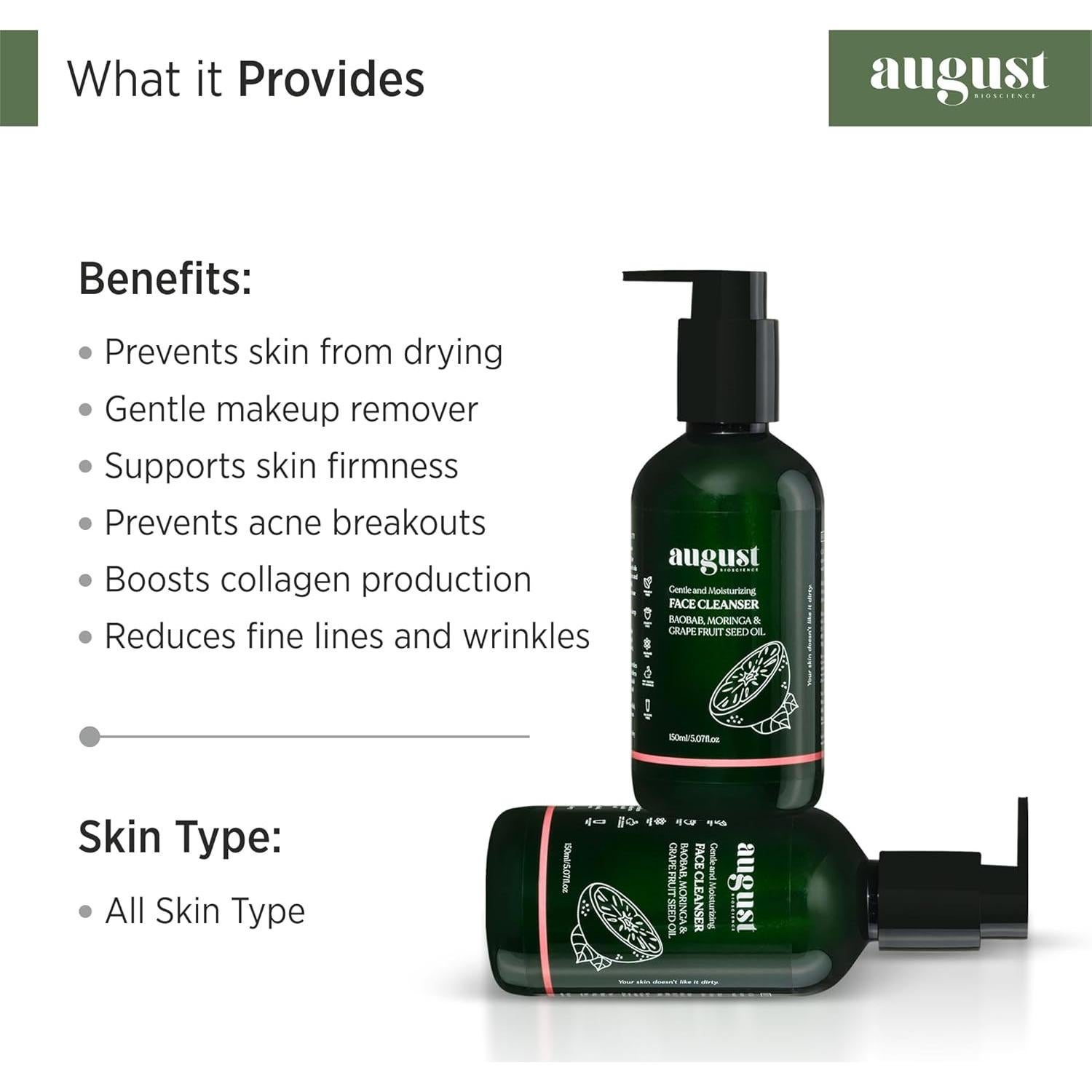 Limpiador Facial Orgánico August Bioscience 150ml - Hidratante y Suave