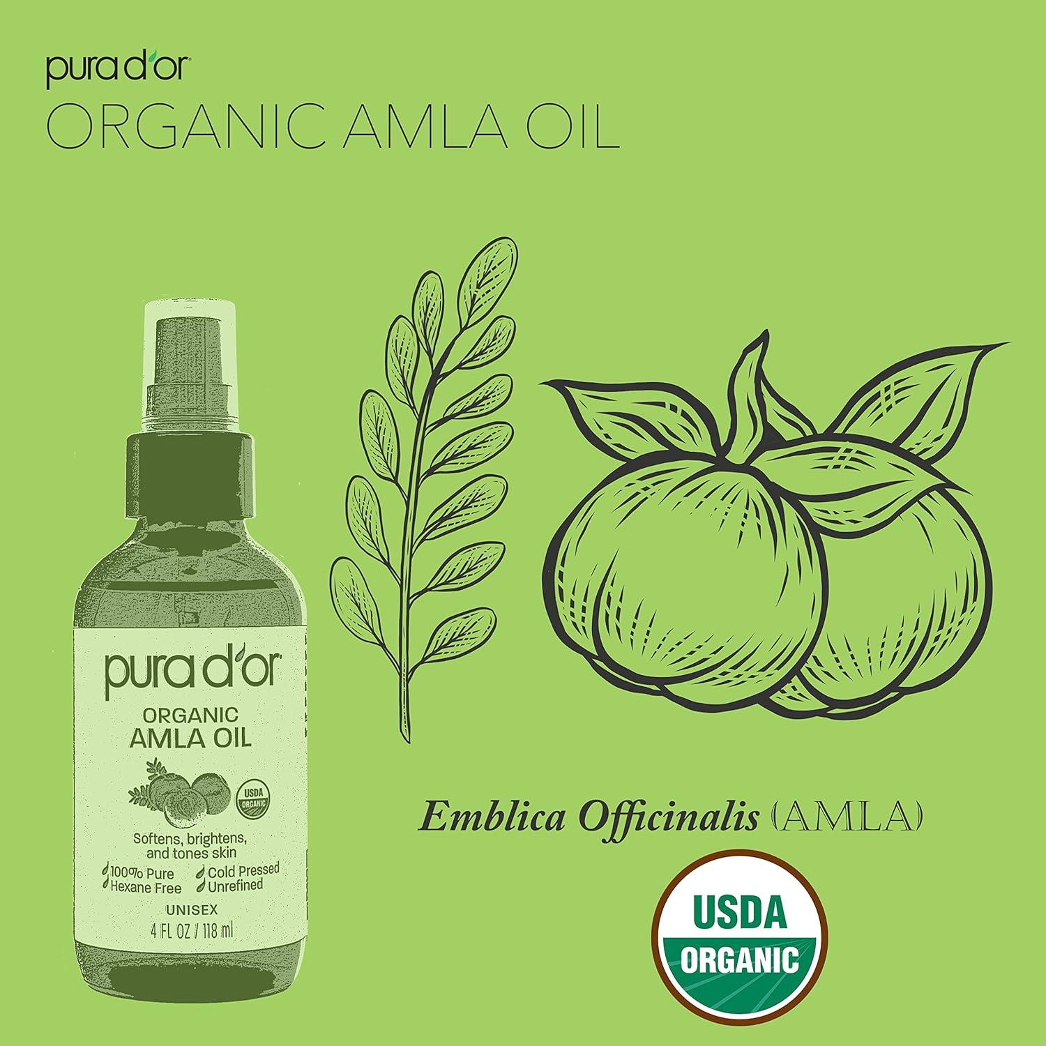 Aceite de Amla Orgánico PURA D'OR 118ml 100% Puro Hidratante