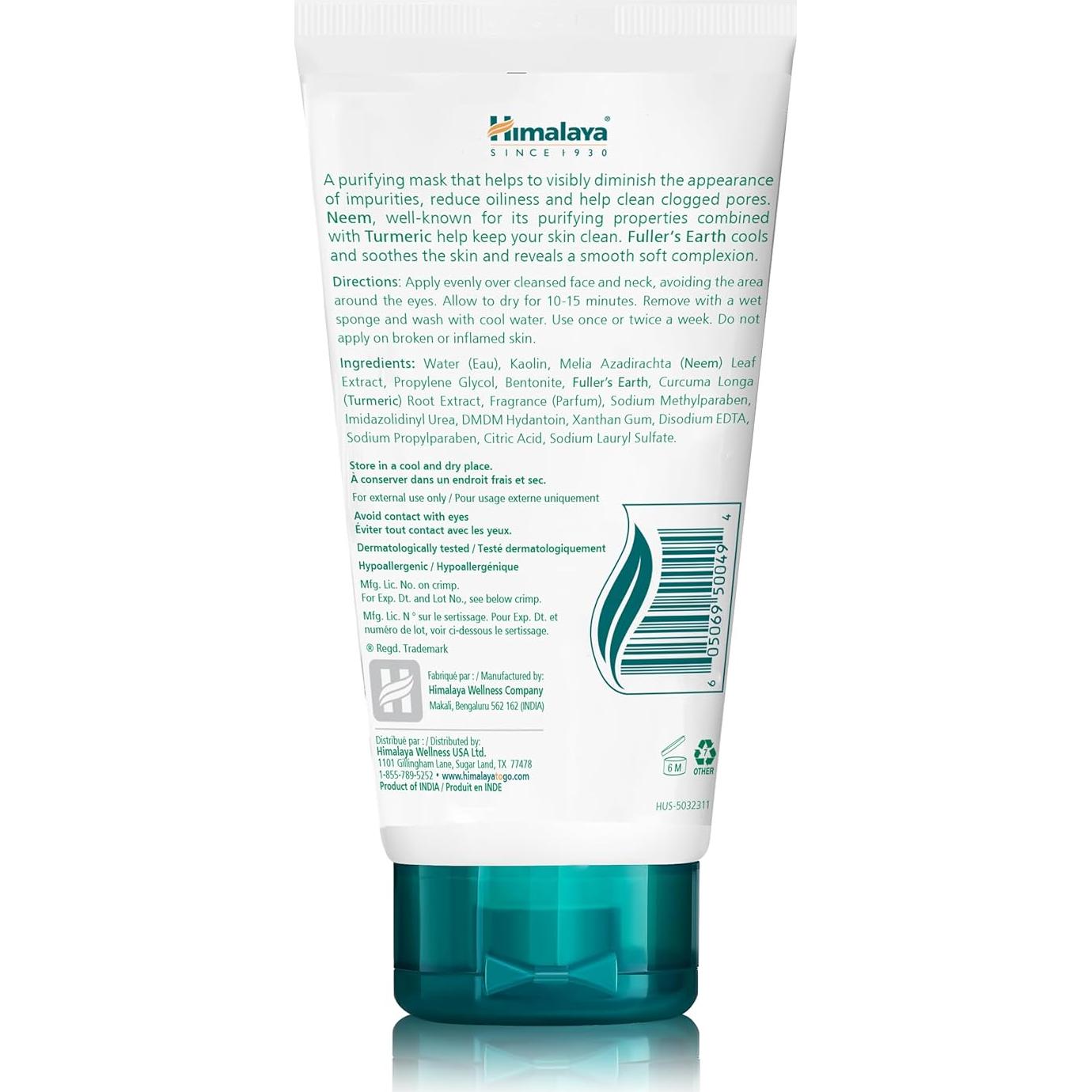 Máscara Purificante Himalaya Neem 143 g - Reduce Acné y Oleosidad