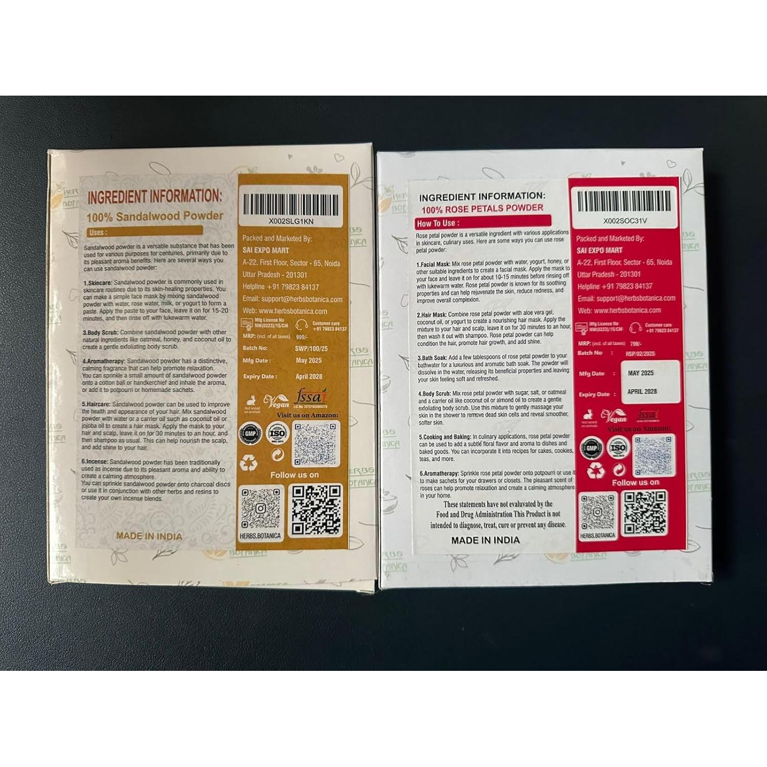 Combo Polvo de Sándalo y Pétalos de Rosa 2x100g - Herbs Botanica