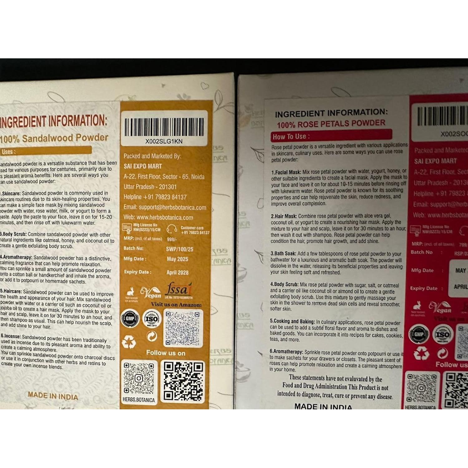 Combo Polvo de Sándalo y Pétalos de Rosa 2x100g - Herbs Botanica