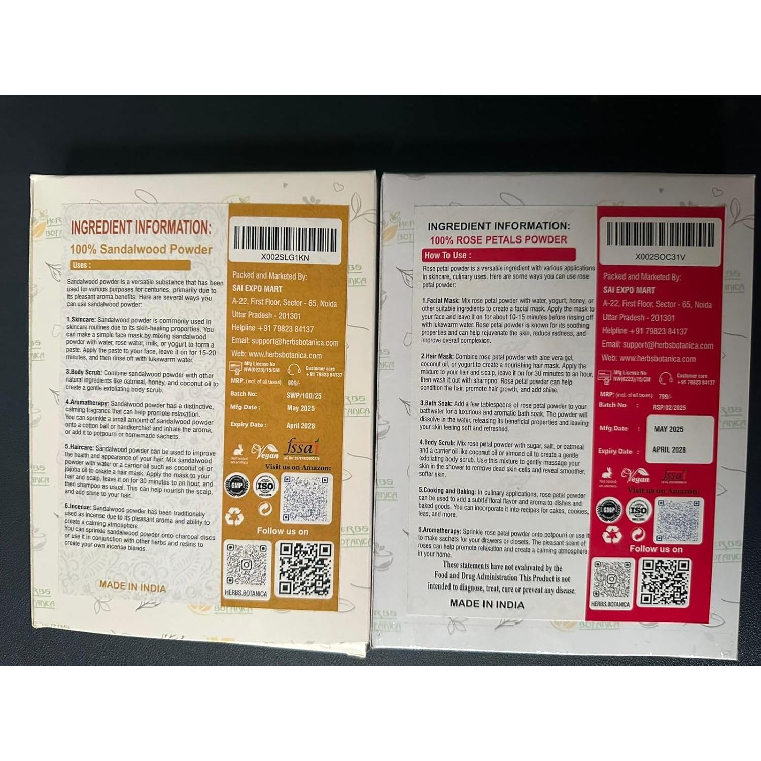 Combo Polvo de Sándalo y Pétalos de Rosa 2x100g - Herbs Botanica