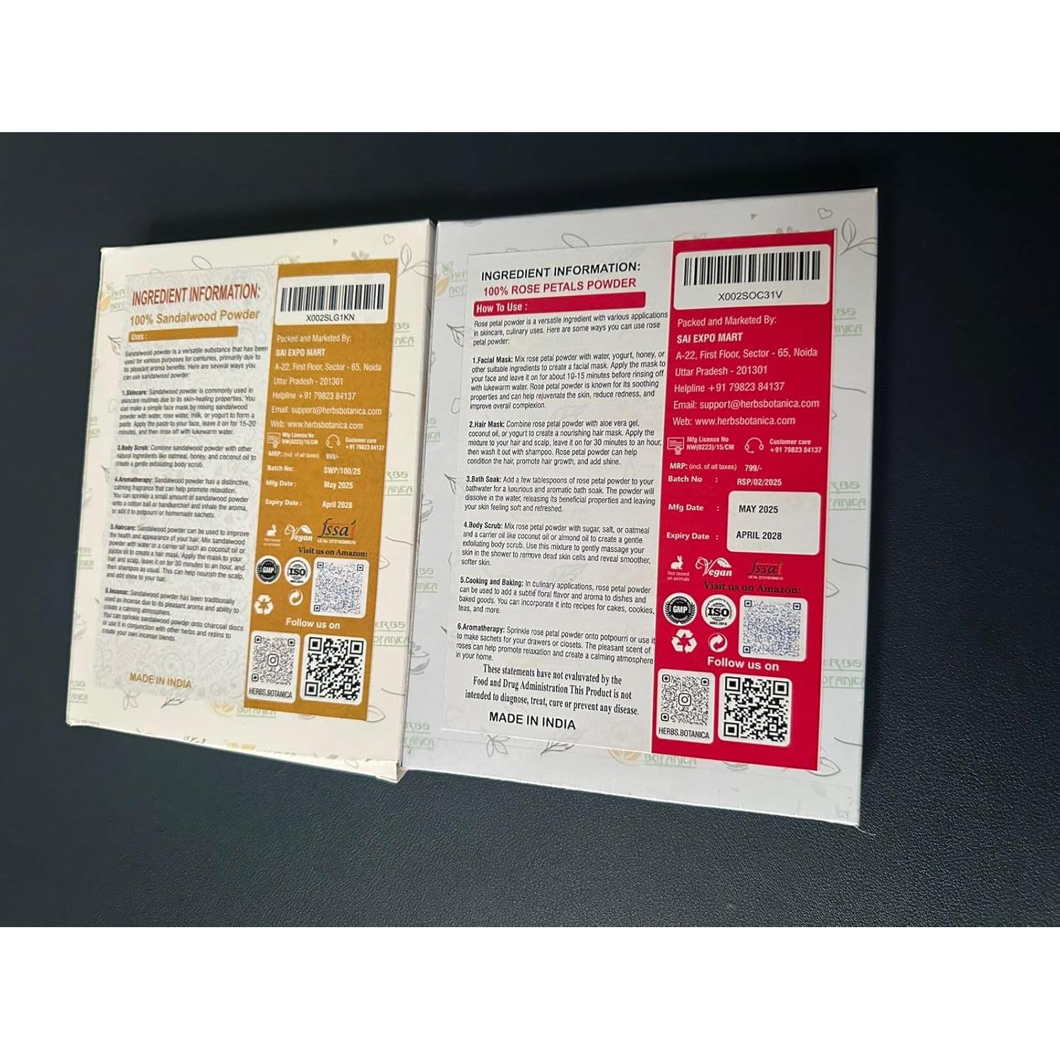 Combo Polvo de Sándalo y Pétalos de Rosa 2x100g - Herbs Botanica