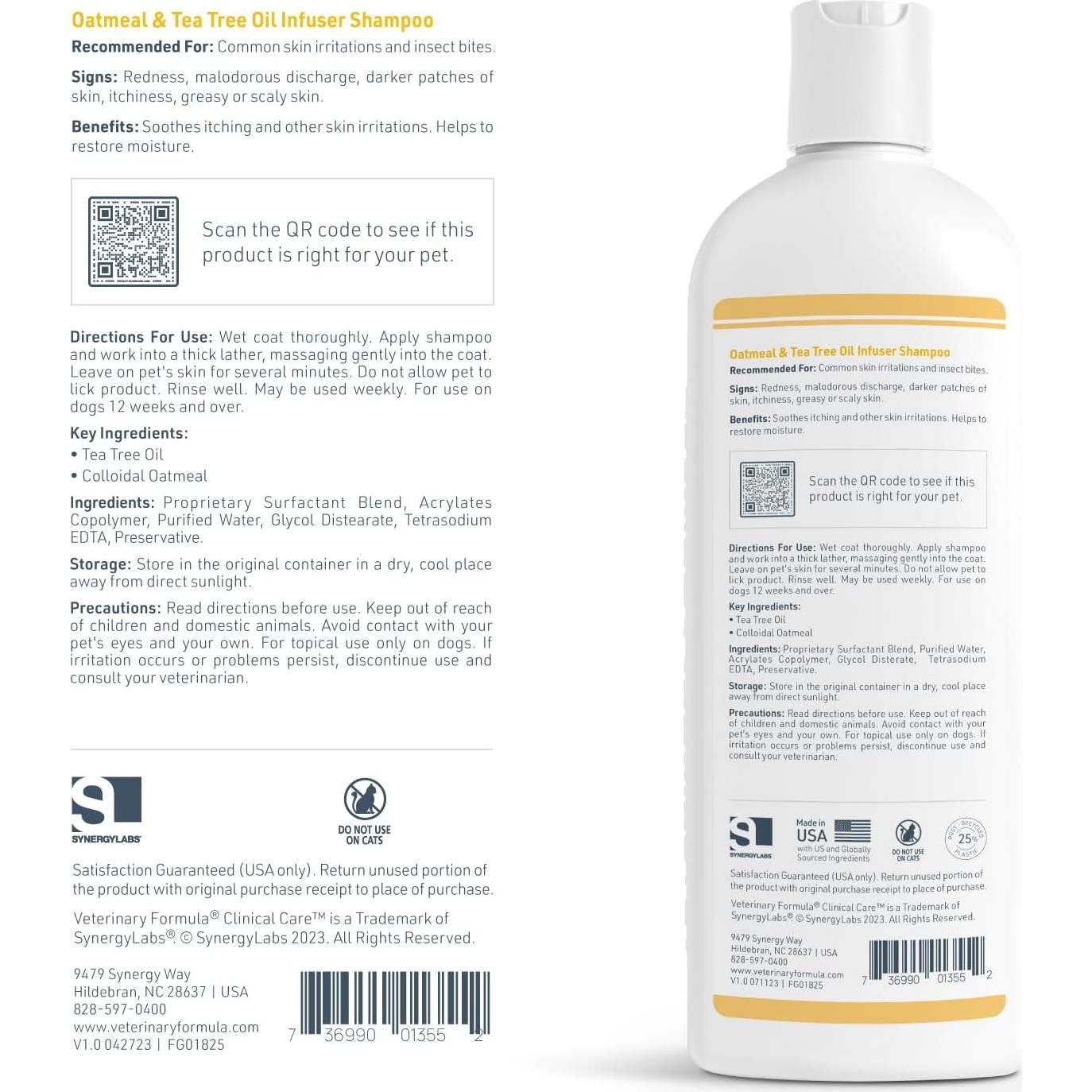 Champú para perros Veterinary Formula 473 ml con avena y árbol de té