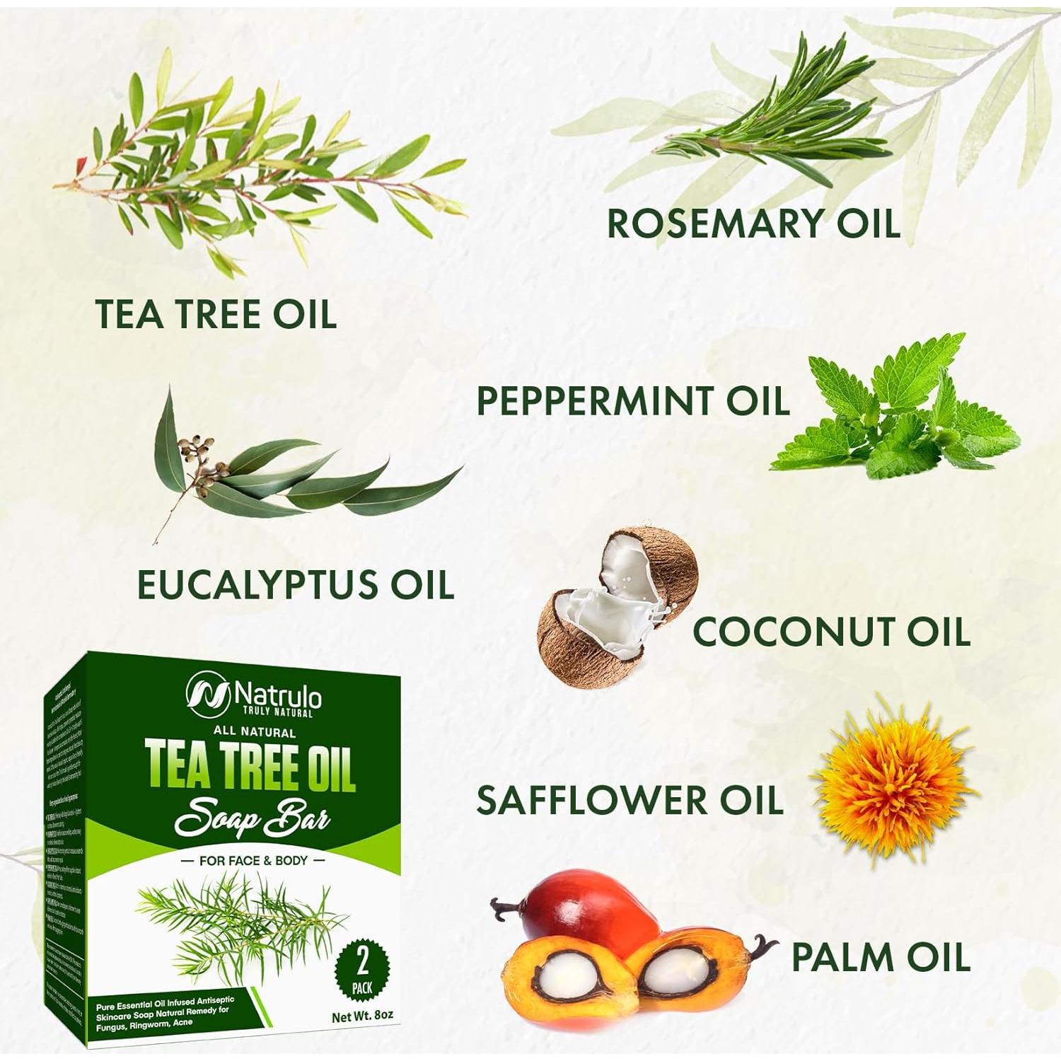 Jabón Natural de Aceite de Árbol de Té Natrulo 113g - Limpiador Facial y Corporal