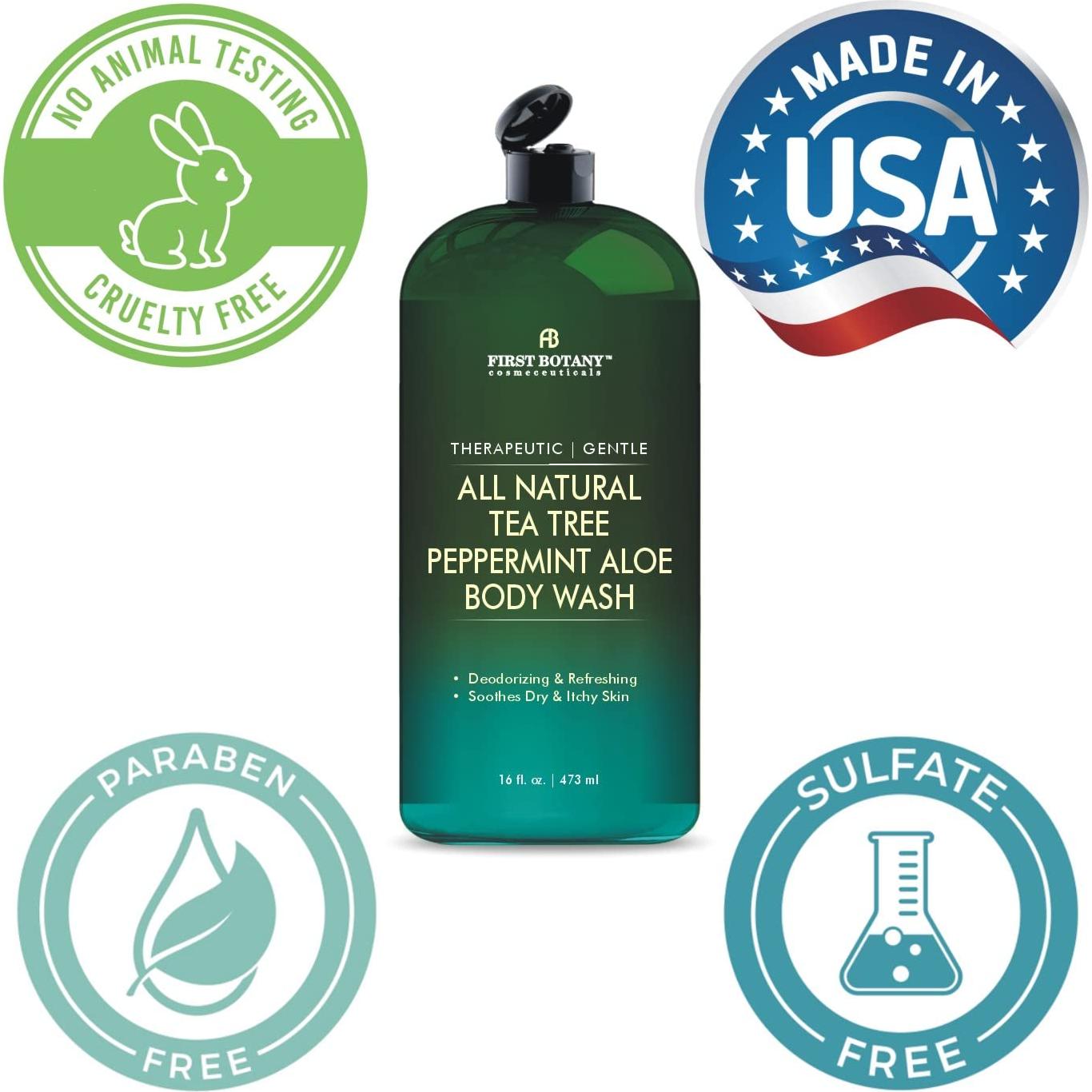 Jabón Corporal Natural First Botany 473 ml Menta de Árbol de Té