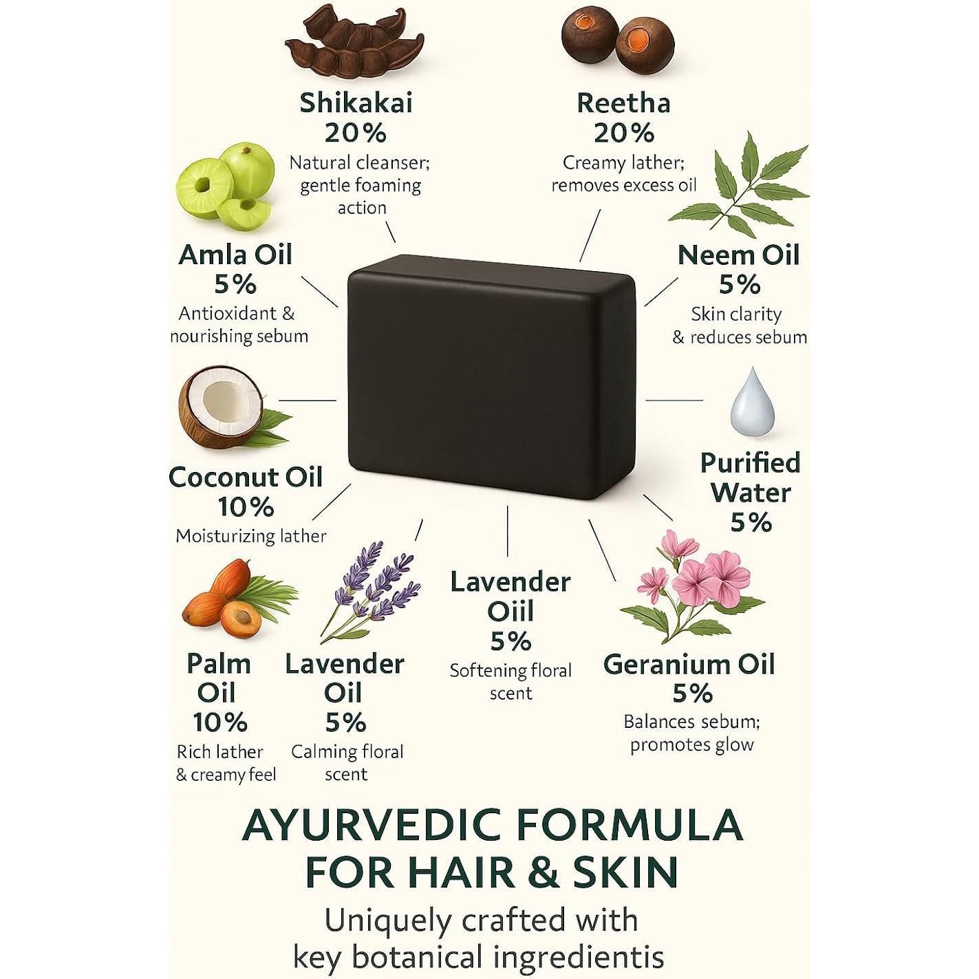 Jabón Herbal Ayurvédico Zohvia 125g con Shikakai y Amla