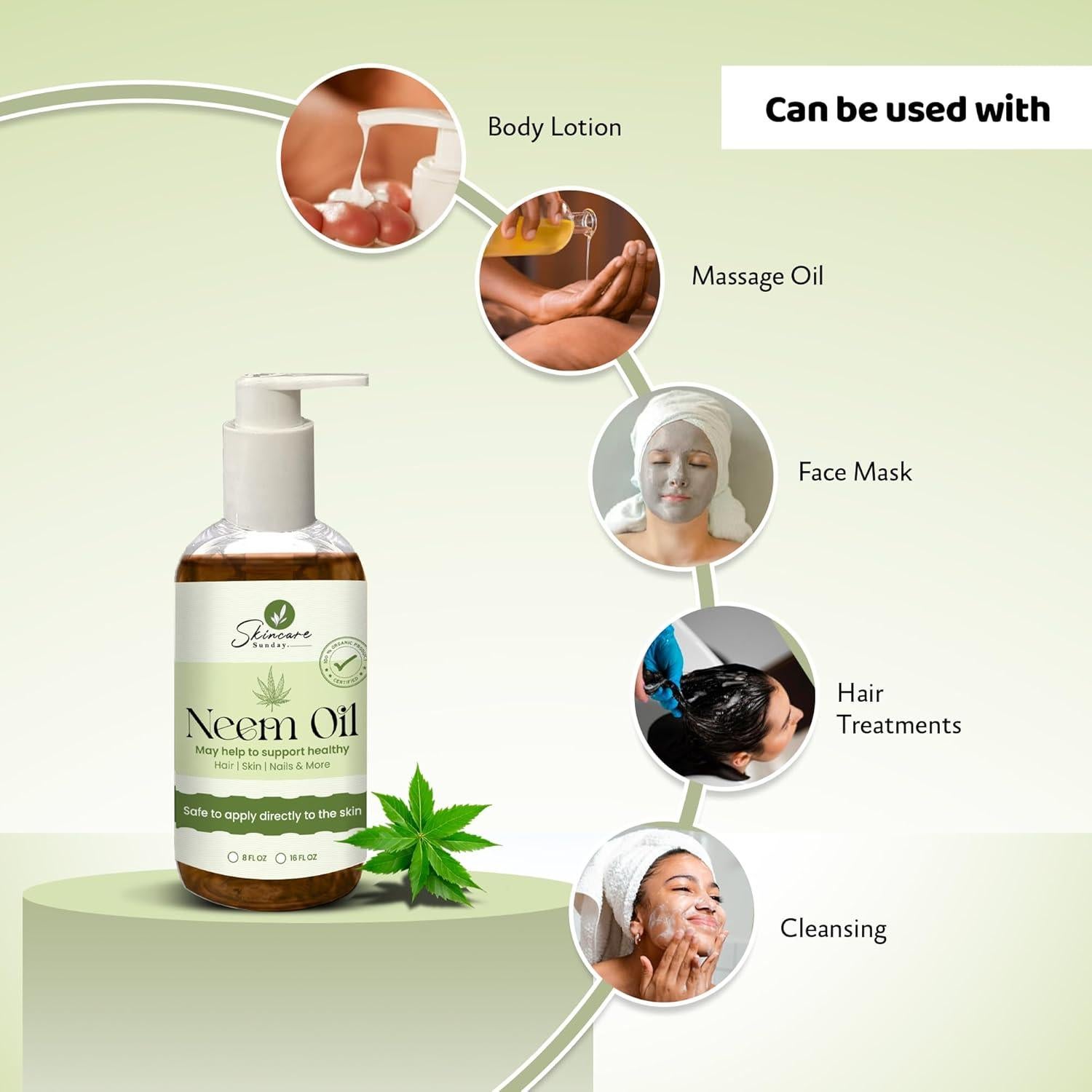 Aceite de Neem Puro Skincare Sunday 226.8 ml - Hidratante Cabello y Piel