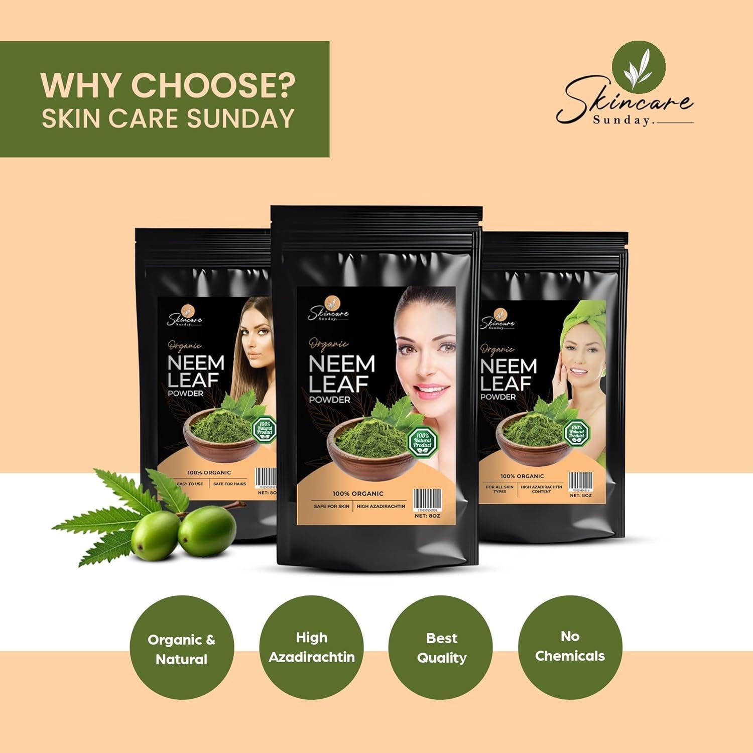 Polvo de Neem Orgánico Skin Care Sunday 226.8g - Cuidado Piel y Cabello